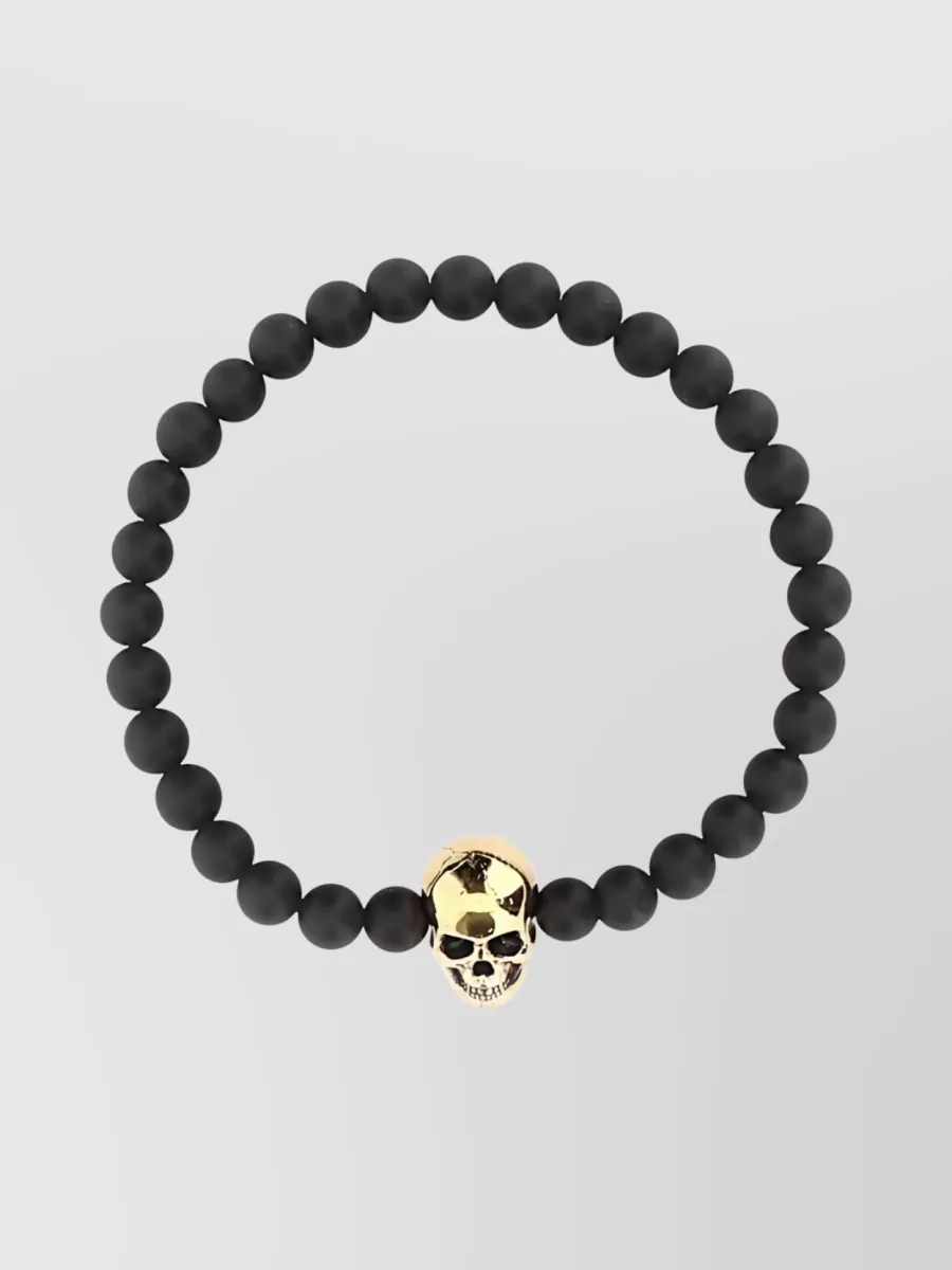 Shop Alexander Mcqueen Beaded Chain Skull Bracelet In Black