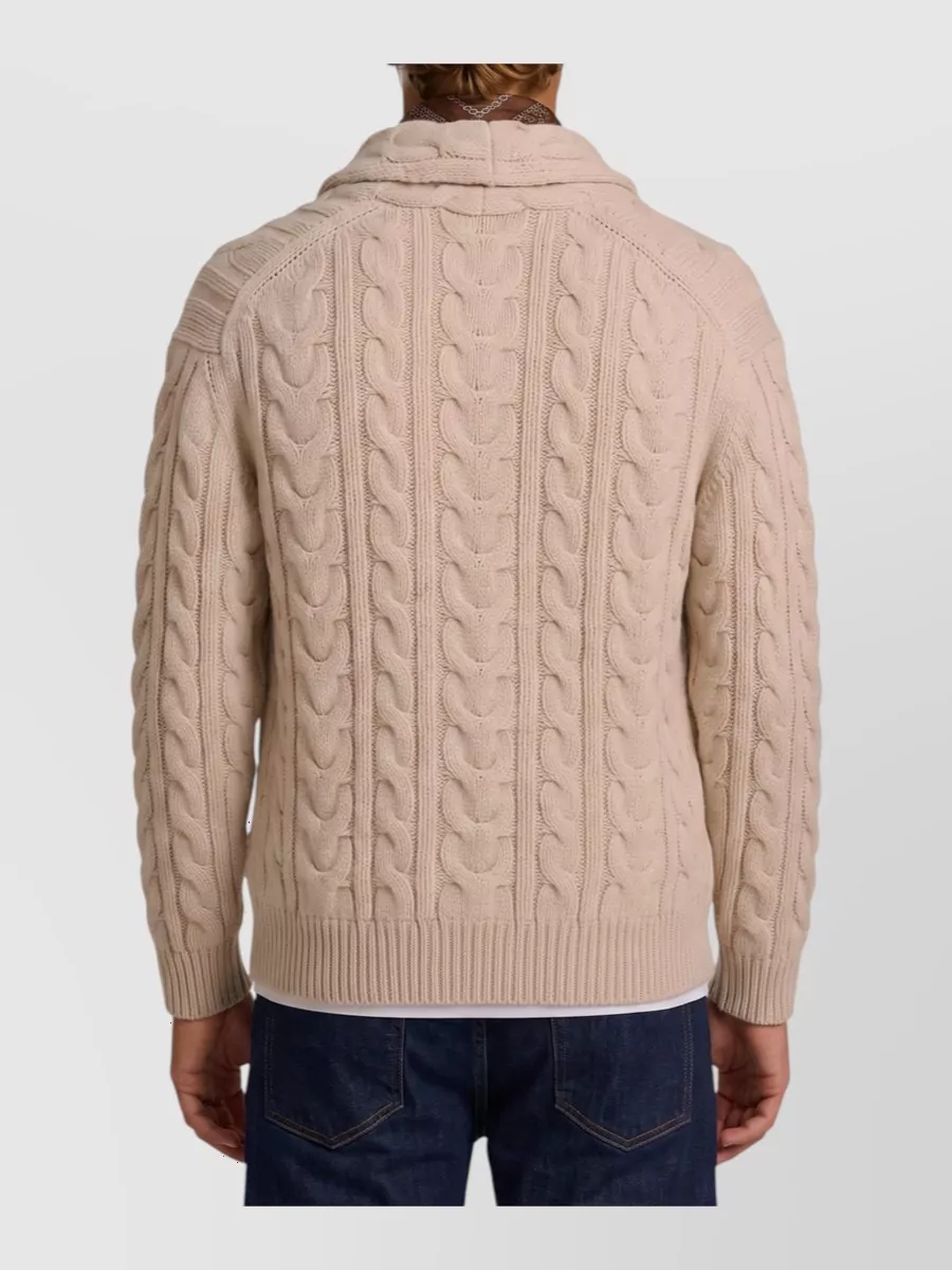 Ballantyne Wool Cable Knit Shawl Collar Cardigan