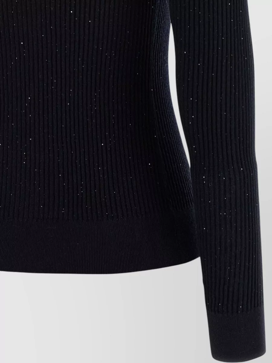 S Max Mara Silk Wool Ribbed Knit Long-Sleeve Sweater