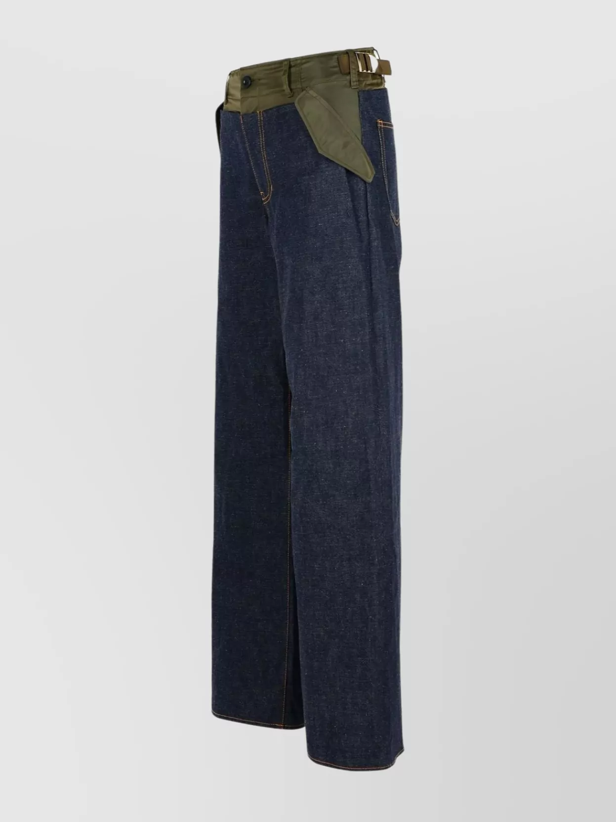 Sacai Wide Leg Cotton Denim Trousers With Contrast Waistband