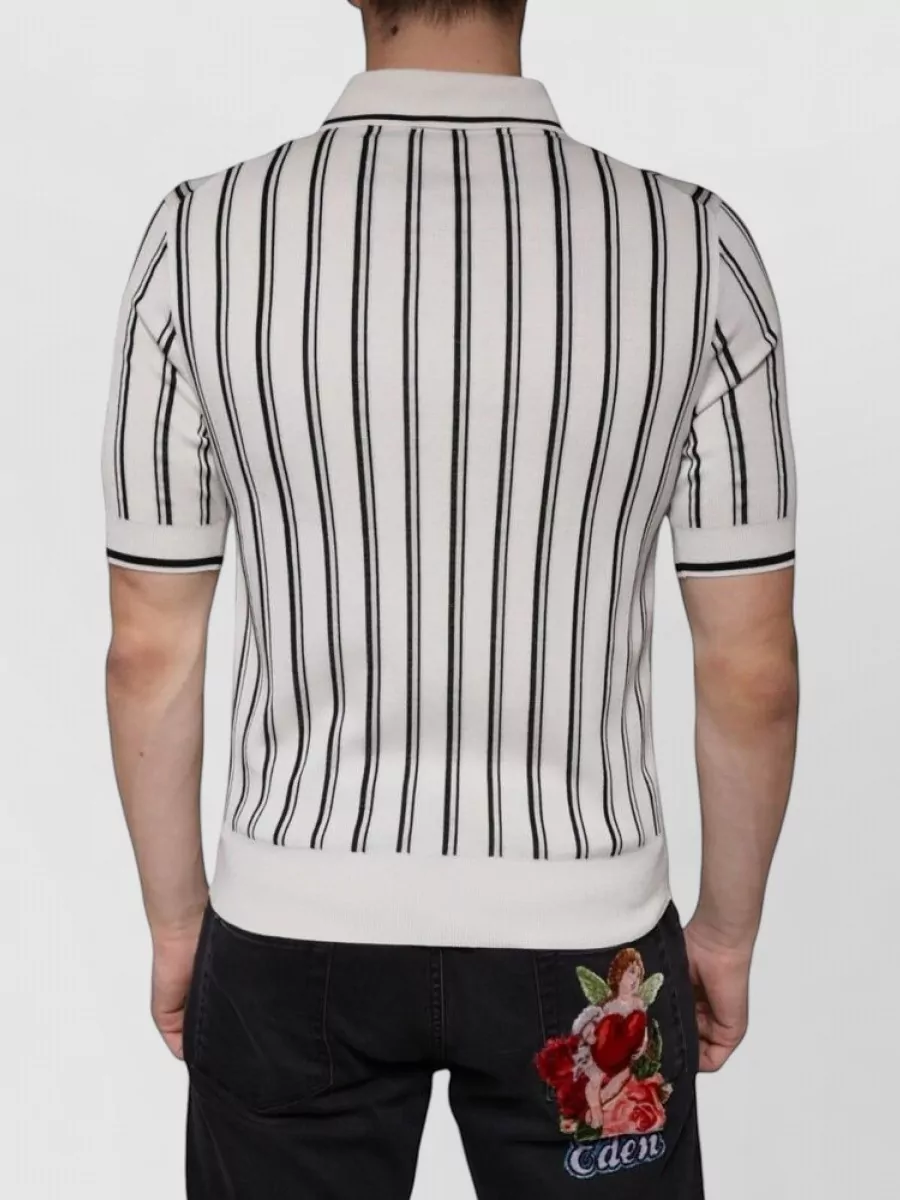 Dolce&Gabbana Silk Striped Short-Sleeve Polo Shirt
