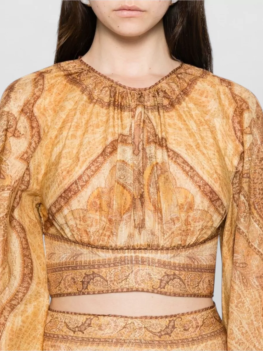 Zimmermann Wanderlust Paisley Cropped Silk Cotton Top
