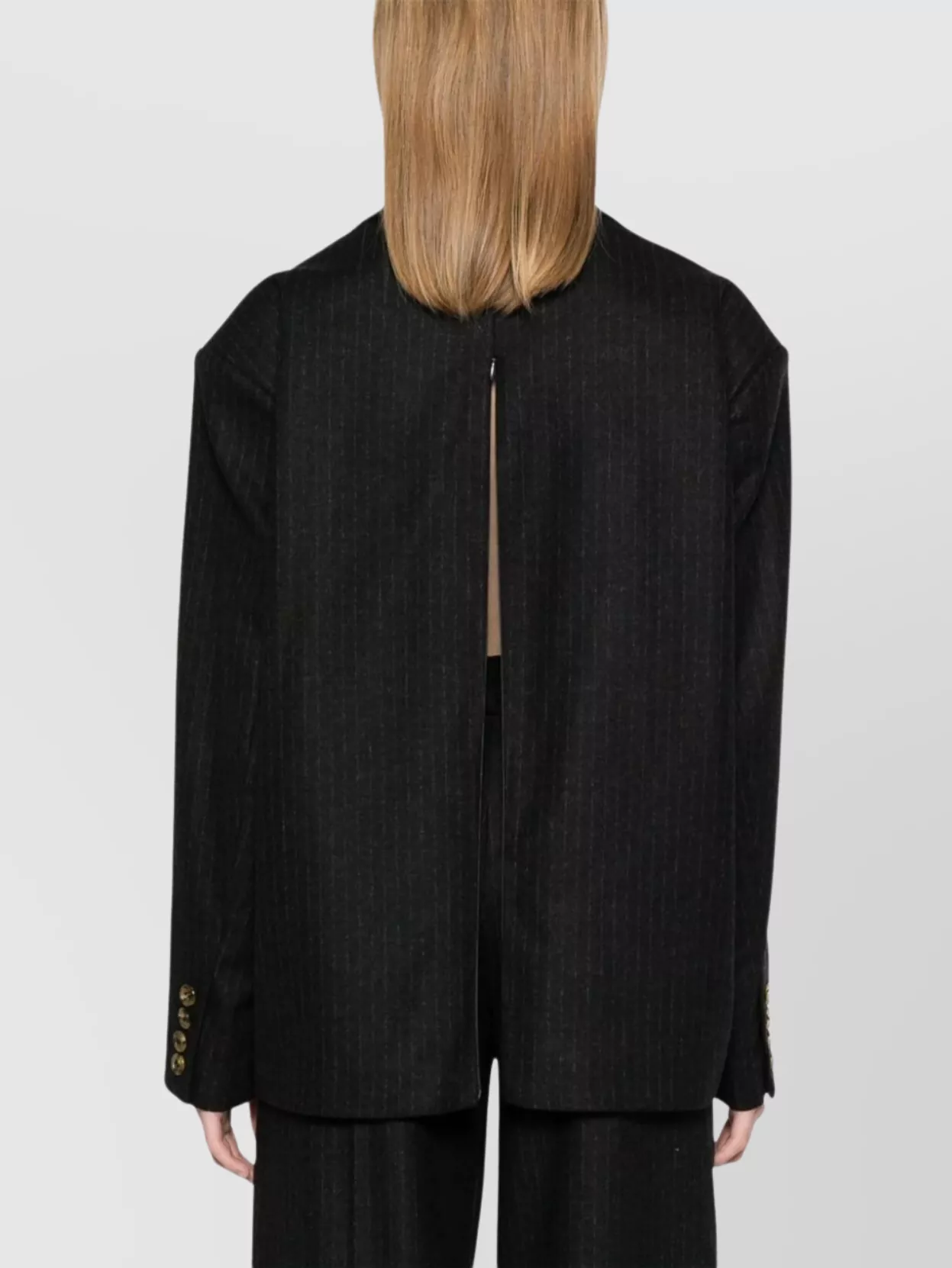 Le Sully Studio Anthracite Grey Pinstripe Lisa Blazer In Black