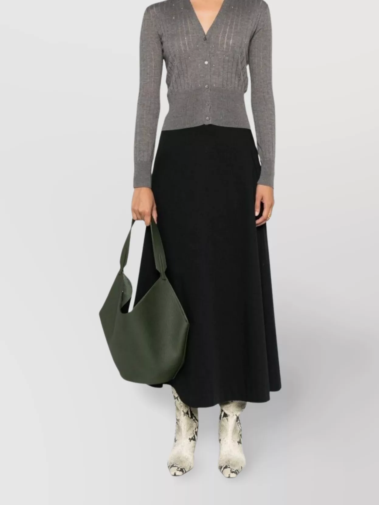 Max Mara V-neck Metallic Ribbed Trim Cardigan In Gray