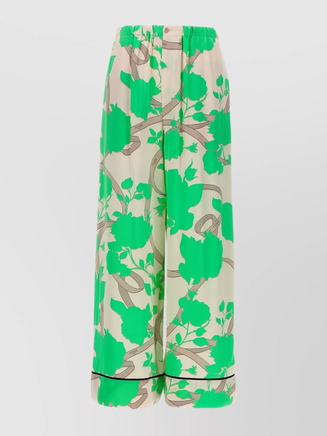 Fendi Floral Wide Leg Pants With Elastic Waistband In Green