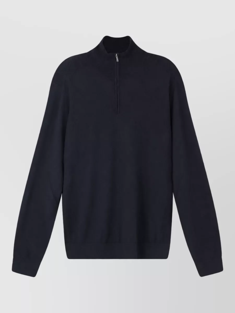 Boss silk cashmere wool ribbed half-zip mock-neck jumper