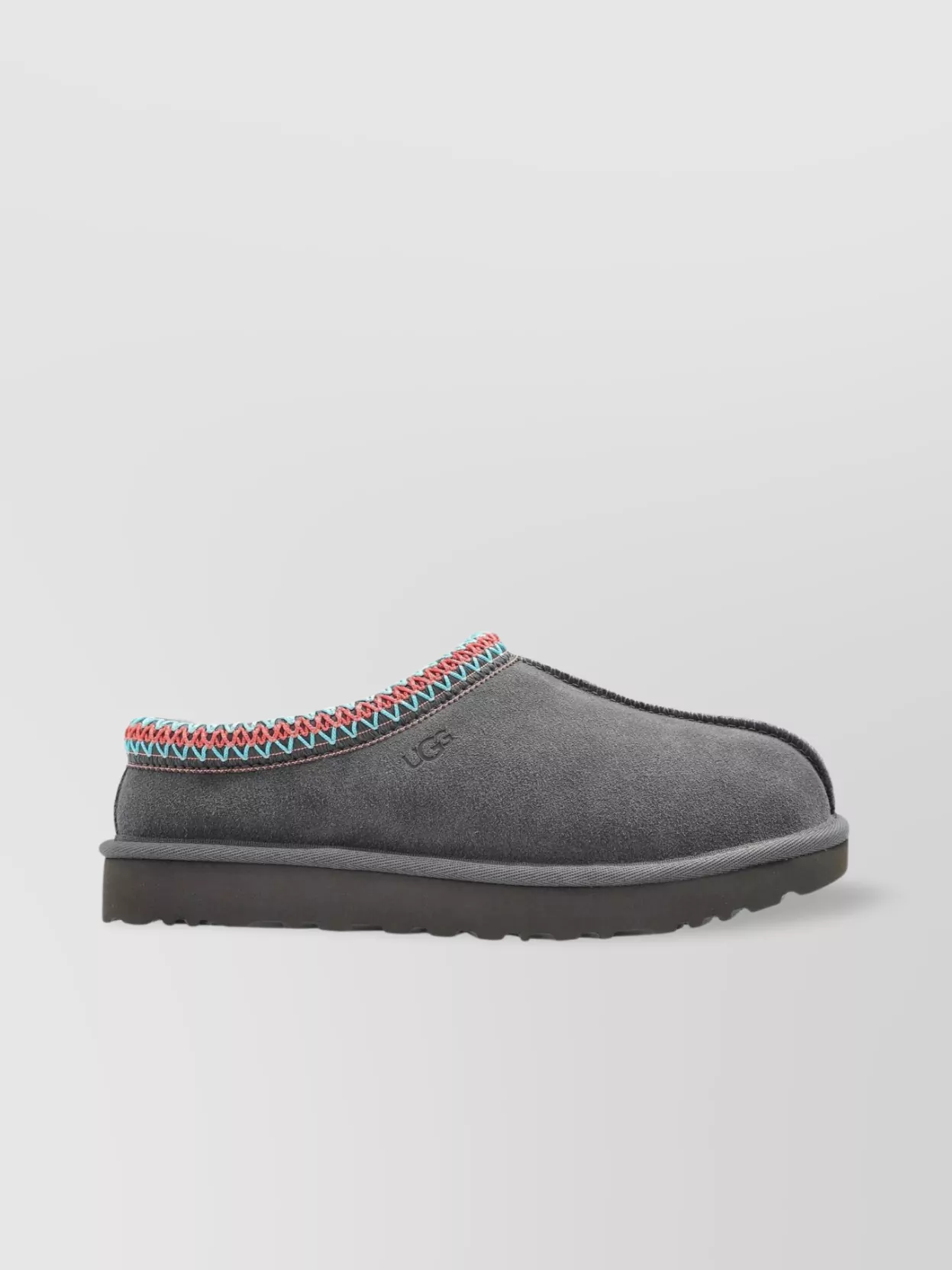 Ugg Tasman Ii Suede Slippers With Embroidered Trim In Gray