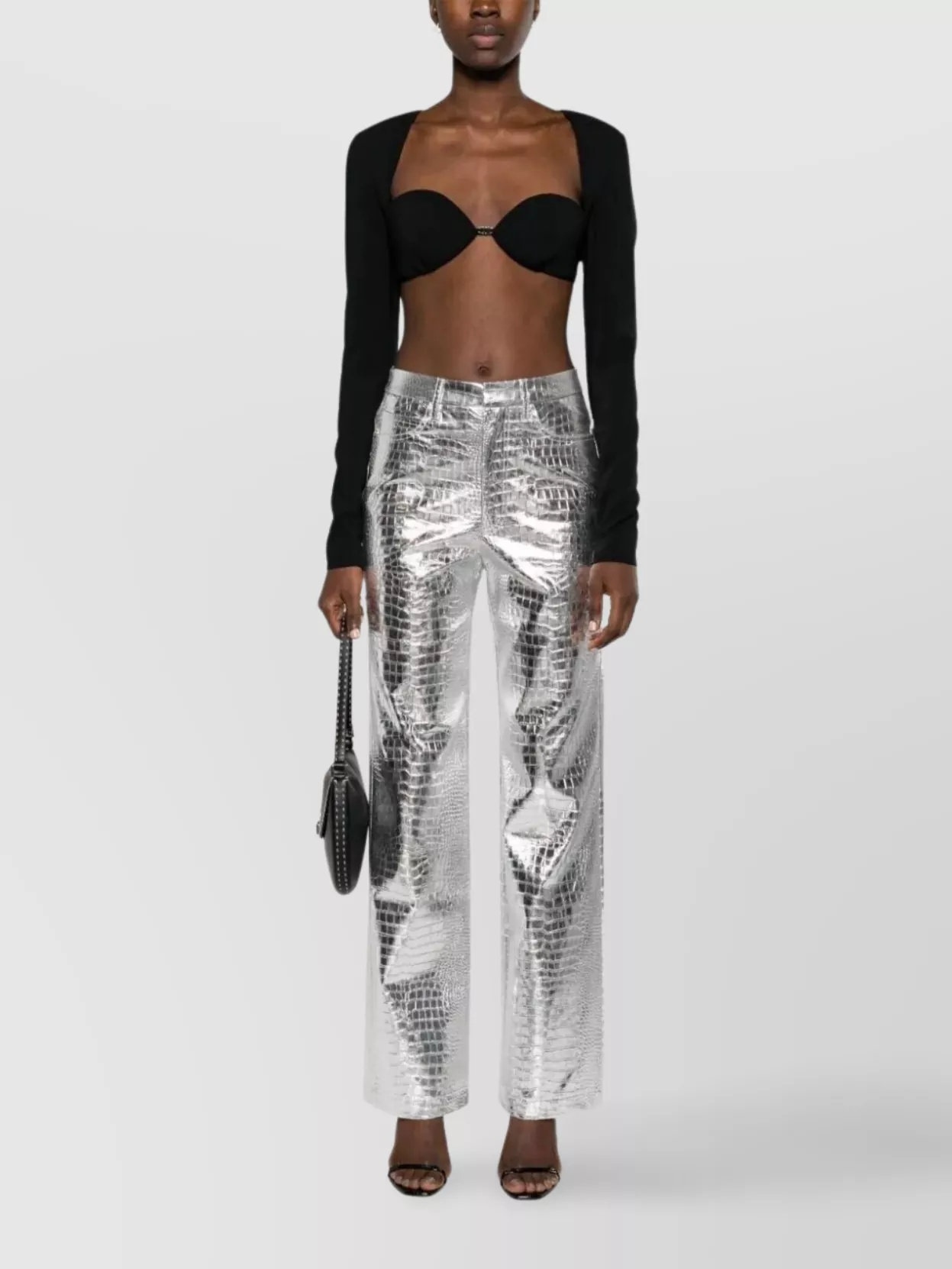Dsquared2 Cropped Open Front Long Sleeve Top In Black