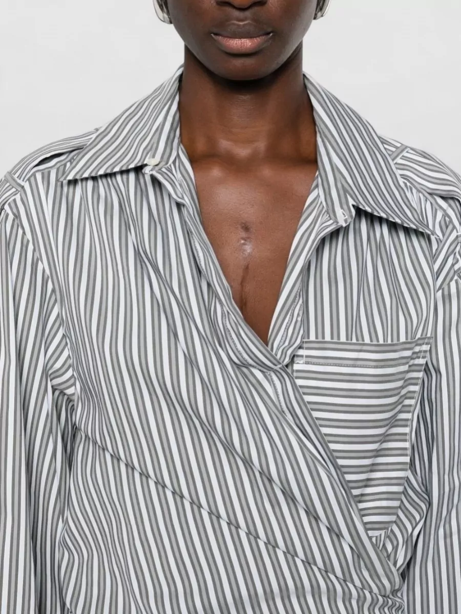 Iro Lazul Striped Cotton Wrap Shirt Dress