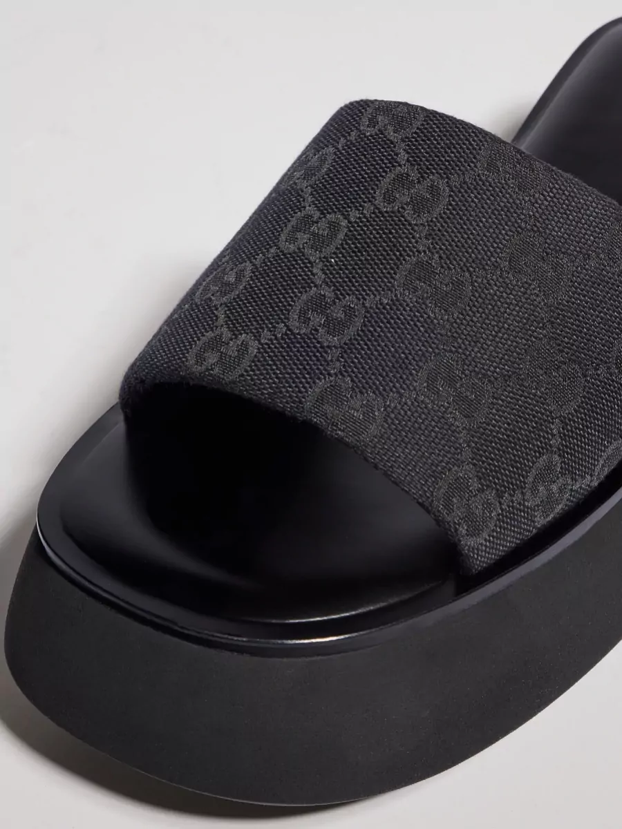 Gucci Canvas Flatform Slide Sandals