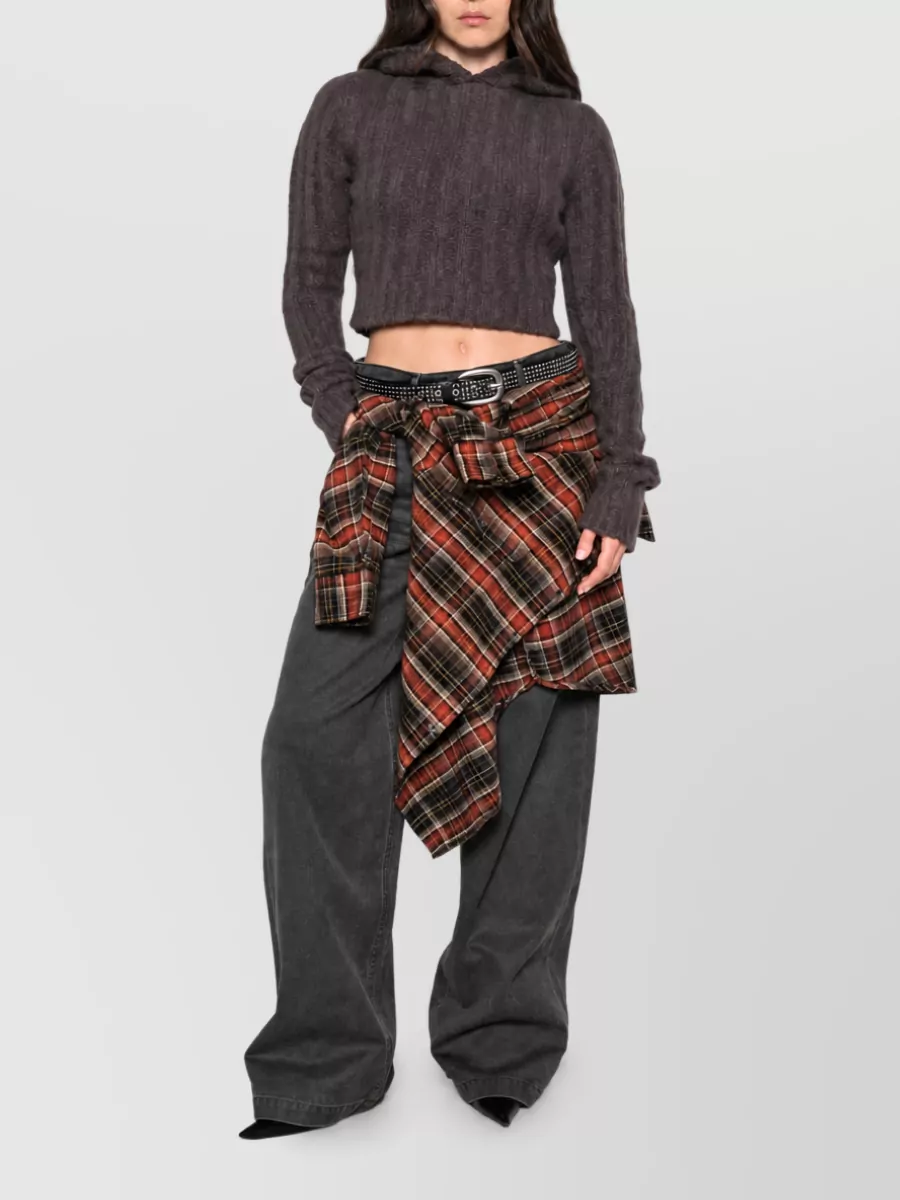 Rick Owens Ribbed Cashmere Silk Cropped Hoodie