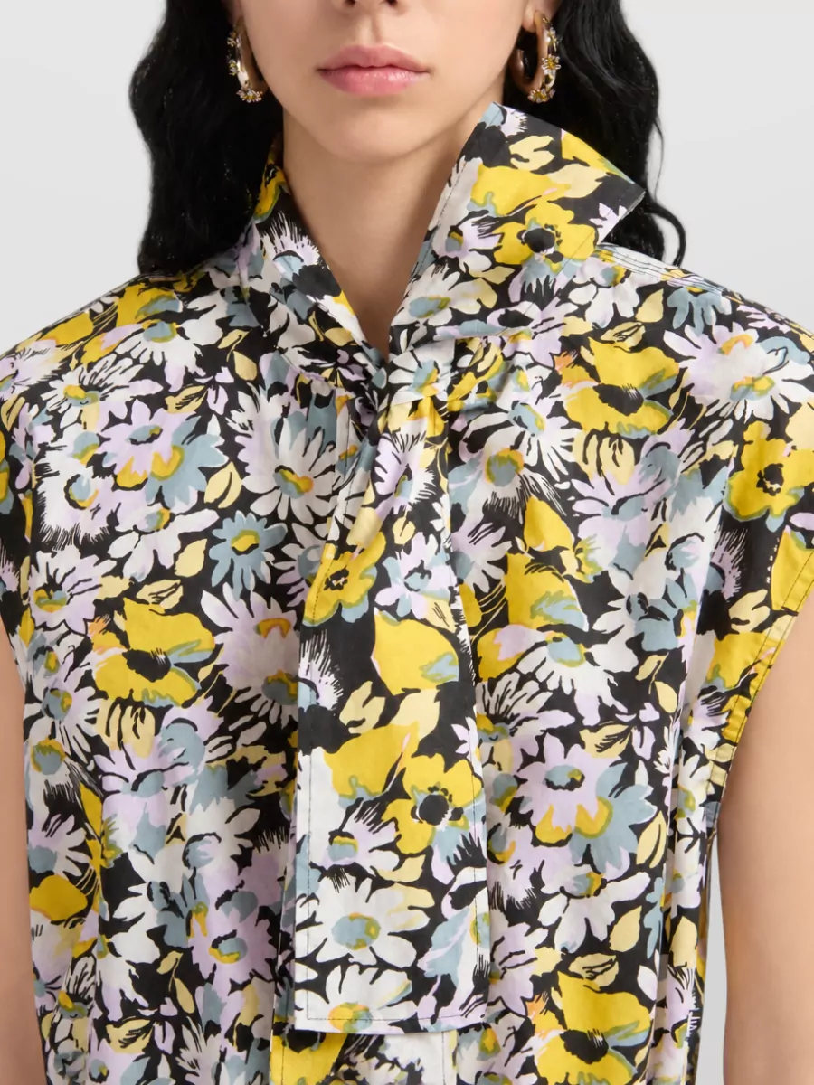 Marni Floral-Print Cotton Sleeveless Top