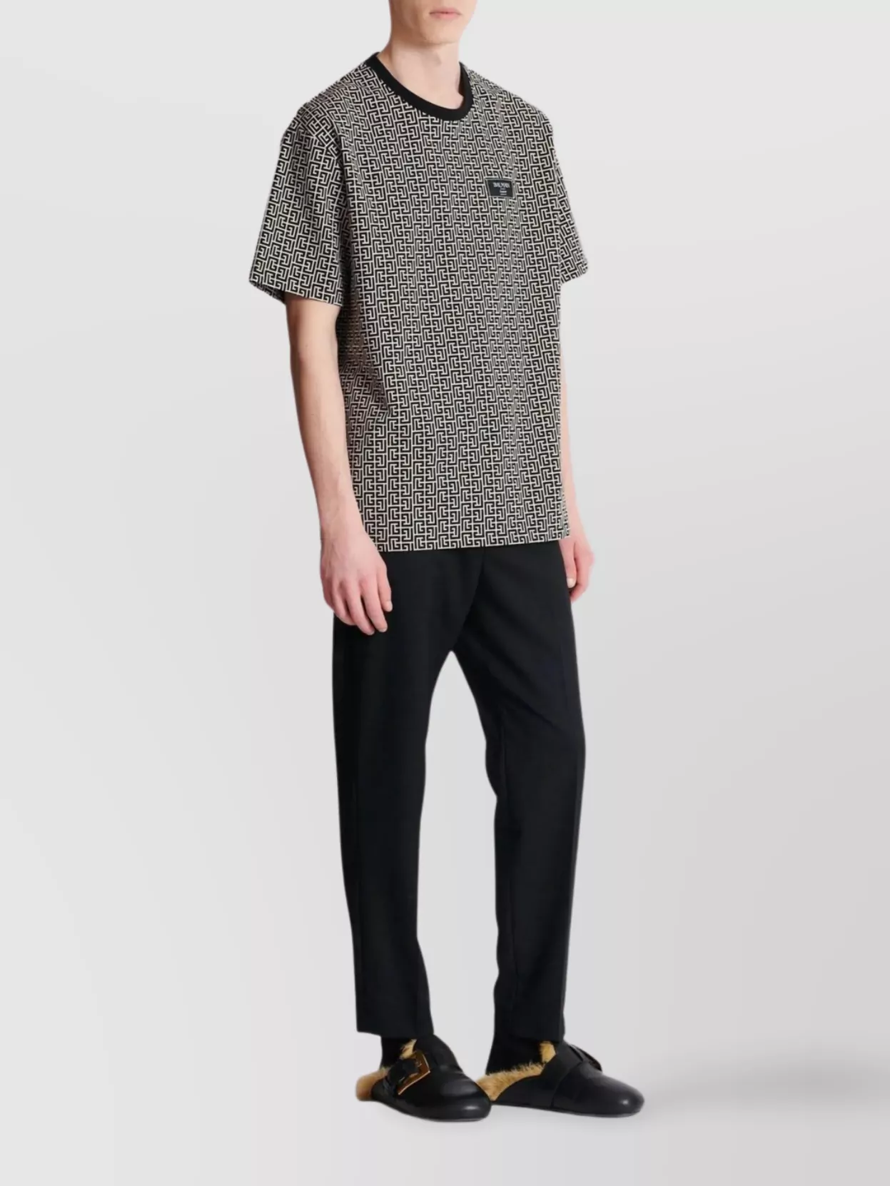 Balmain Geometric Pattern Crew Neck T-shirt In Multi