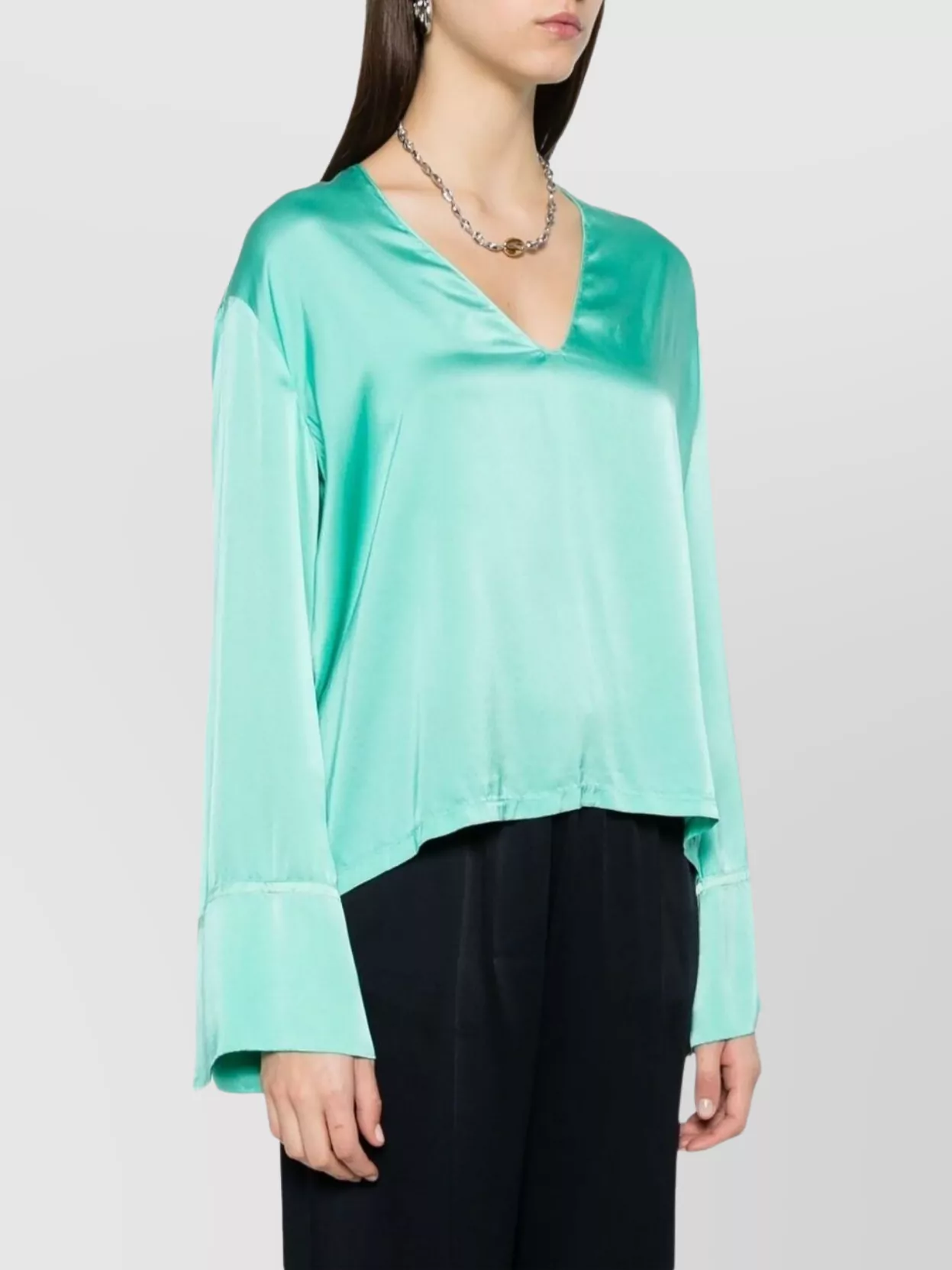 Shop Forte Forte Silk Blouse V-neck Cuffed Sleeves