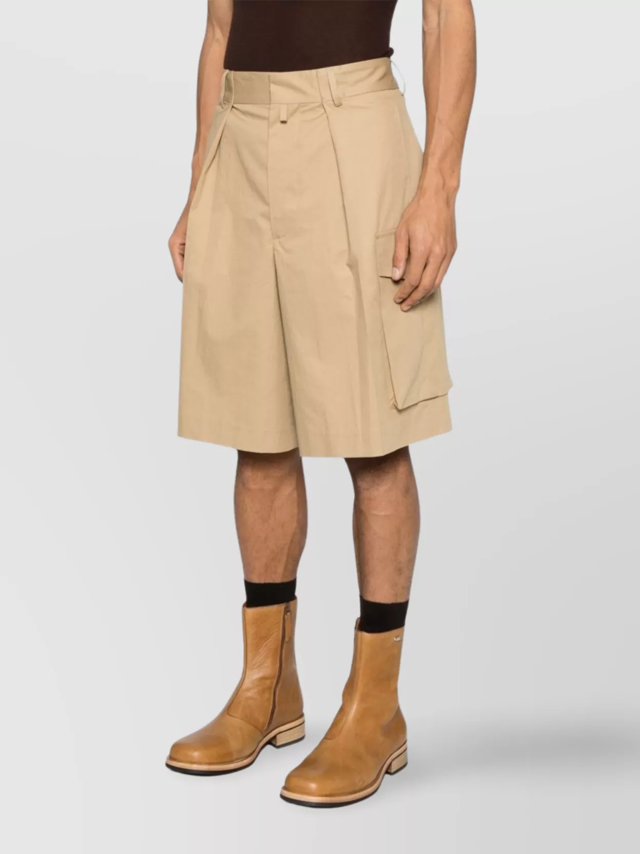 Dries Van Noten Straight Shorts With Belt Loops And Button Detailing In Neutral