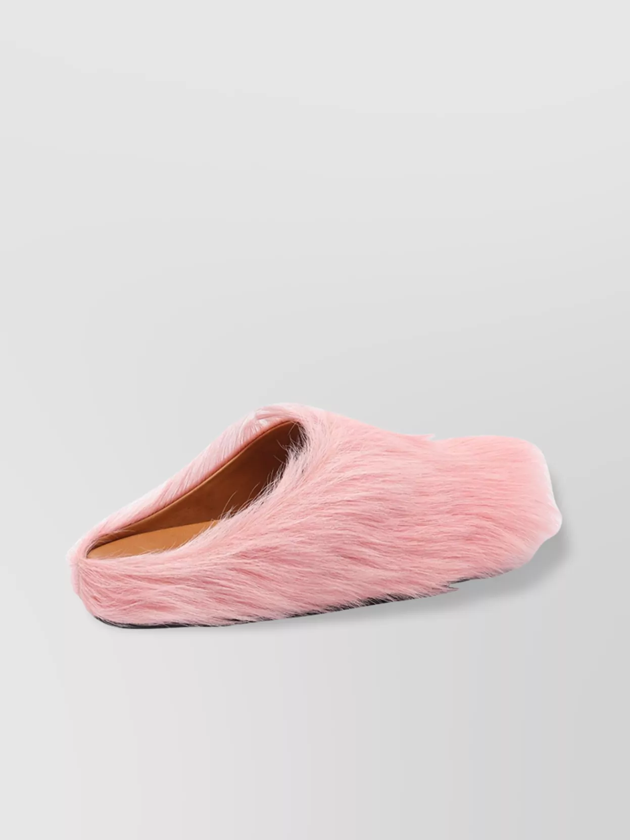 Marni Open Toe Leather And Fur Flat Sole Mules