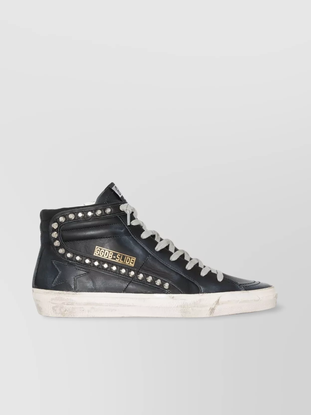 Shop Golden Goose Distressed Studded High-top Sneakers In Grey