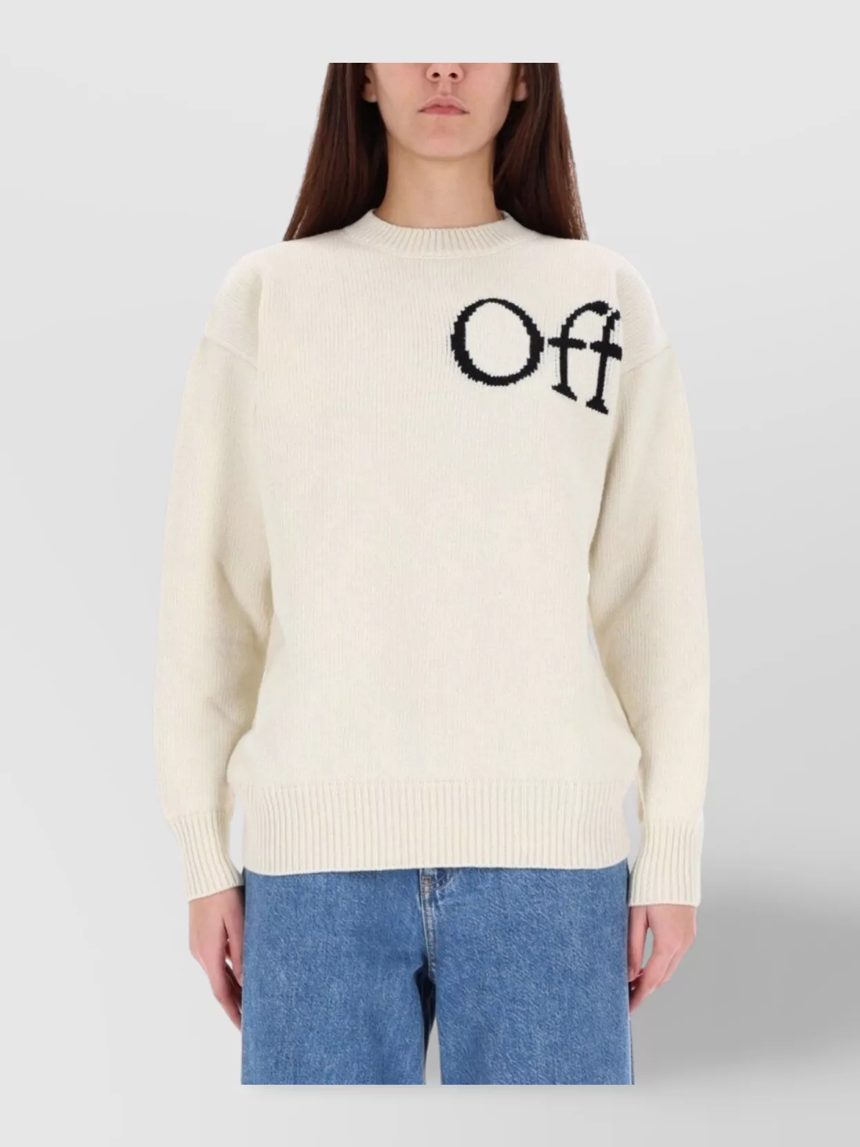 Off-white Logo Knit Sweater Crew Neck In White