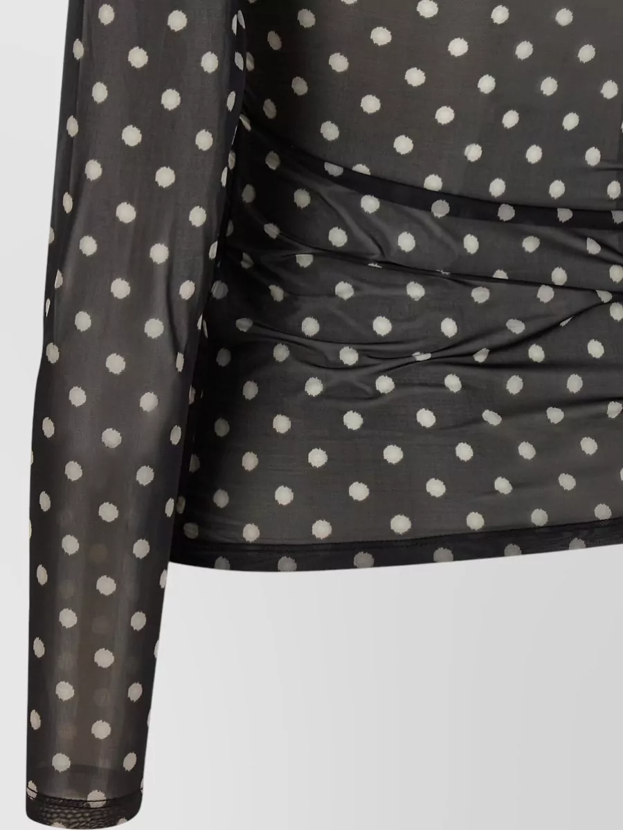 Ganni Sheer Polka Dot Long Sleeve Crew Sweater
