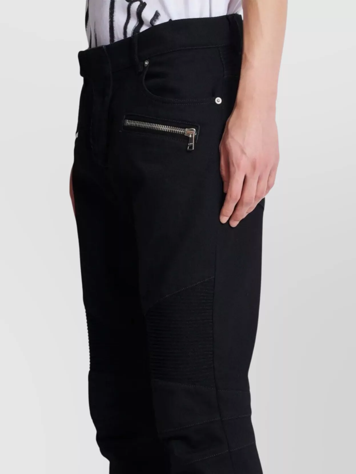 Balmain Slim Biker Jeans Zipper Pockets