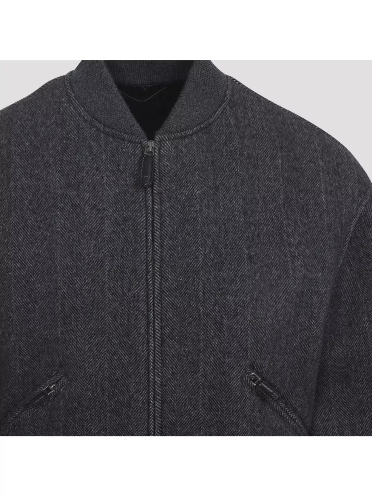 Giorgio Armani Ribbed Herringbone Jacket Pockets In Black
