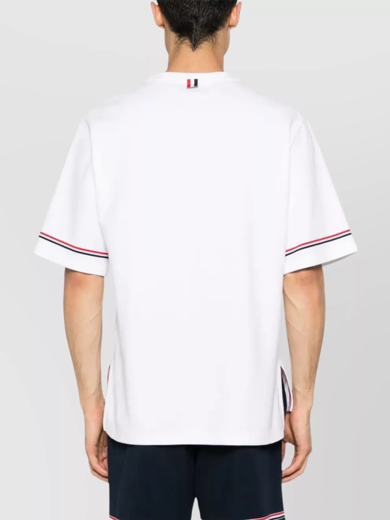 Thom Browne White Crewneck T-shirt With Rwb Detail On Neck And Sleeve