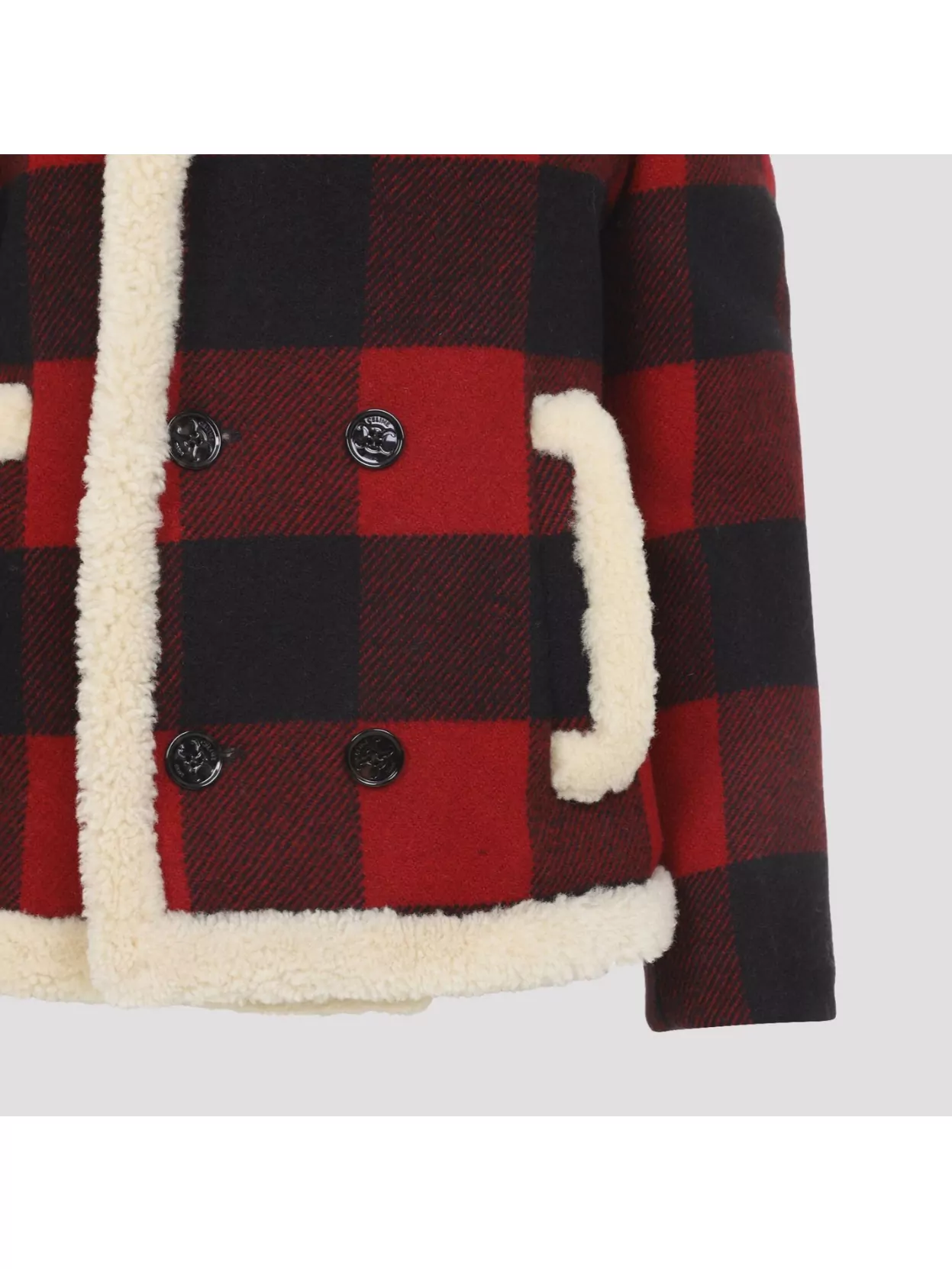 Celine Double-Breasted Shearling Collar Check Jacket