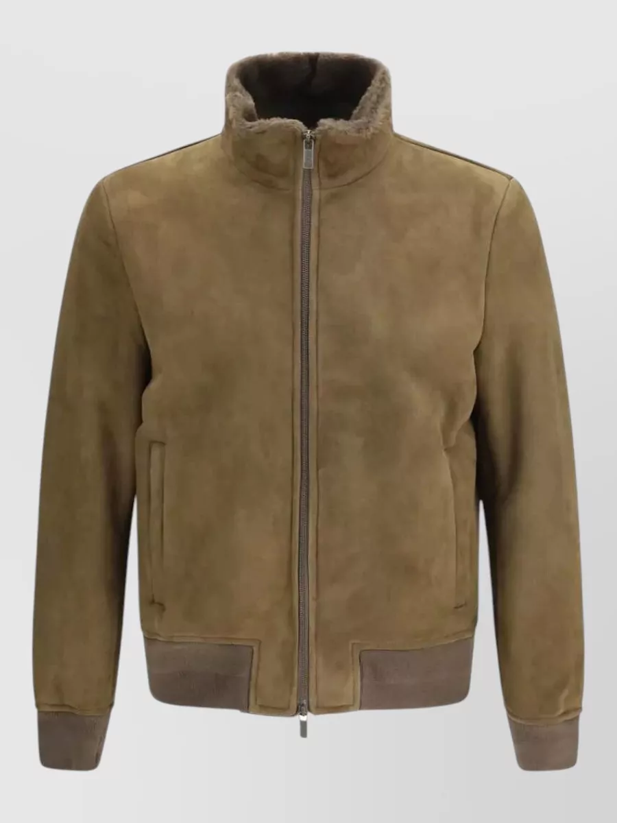 Salvatore Santoro suede high-neck bomber jacket