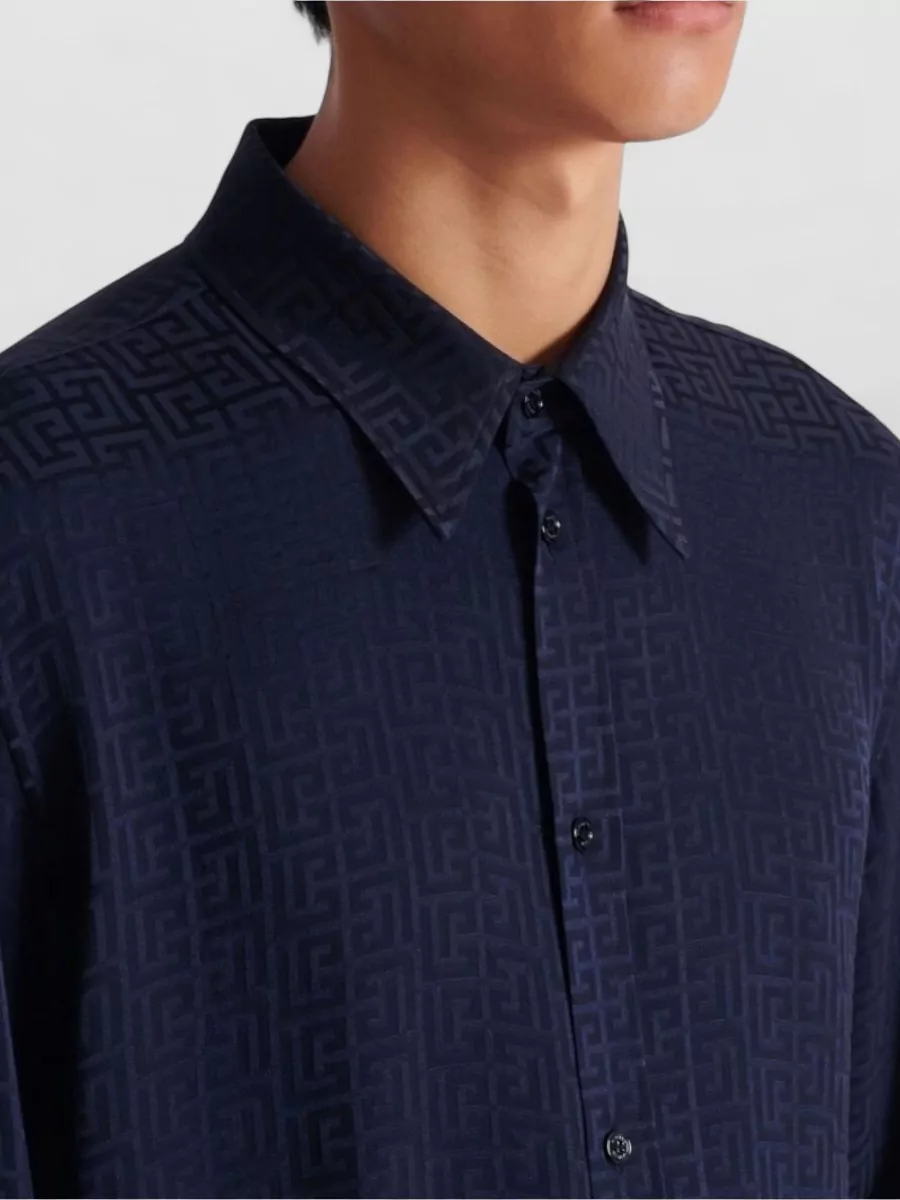 Balmain Long Sleeve Nylon Silk Shirt Buttoned Collar