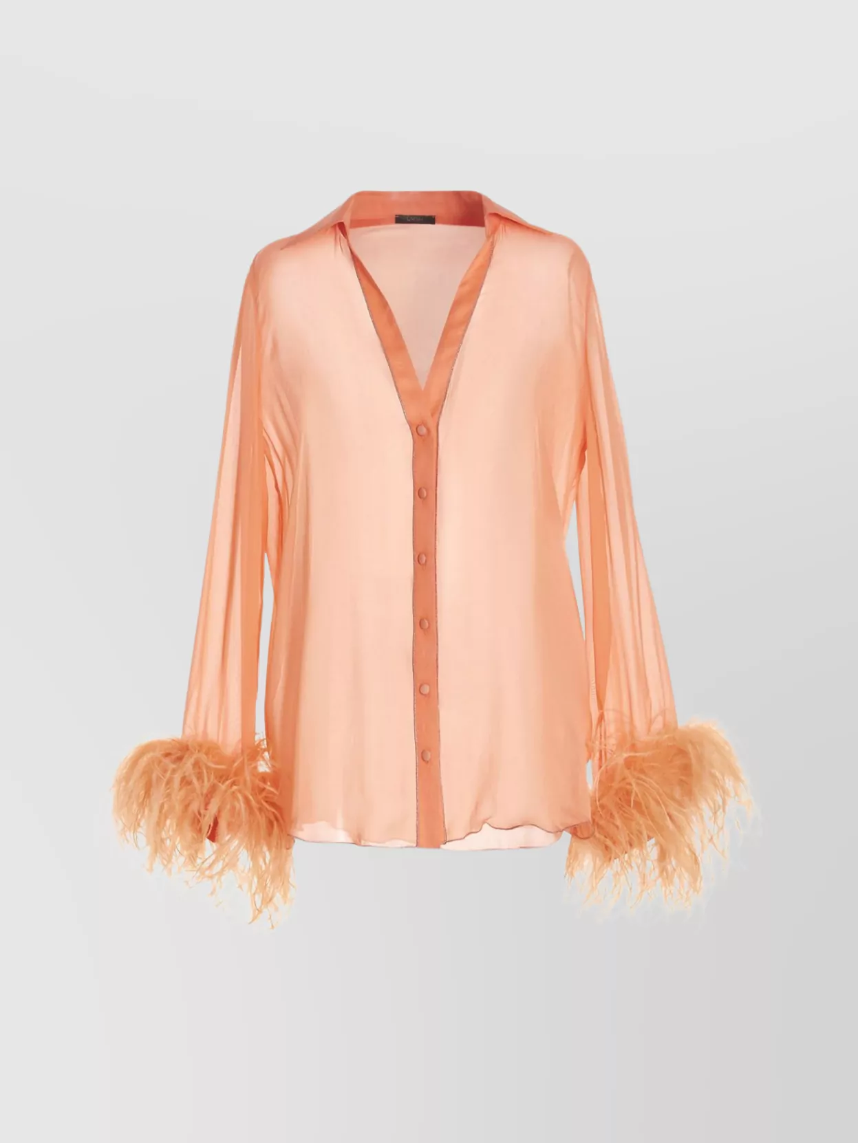 Oseree Silk Shirt Feather Cuffs In Pink