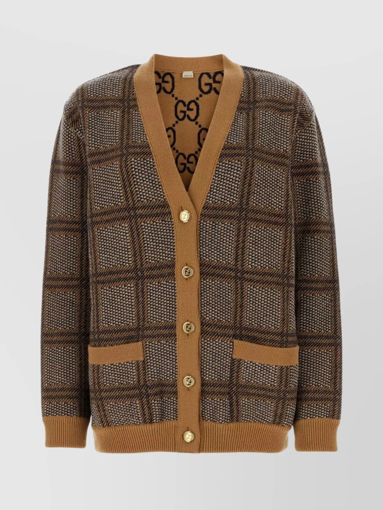 Shop Gucci Reversible Wool Blend Cardigan With Embroidered Pattern