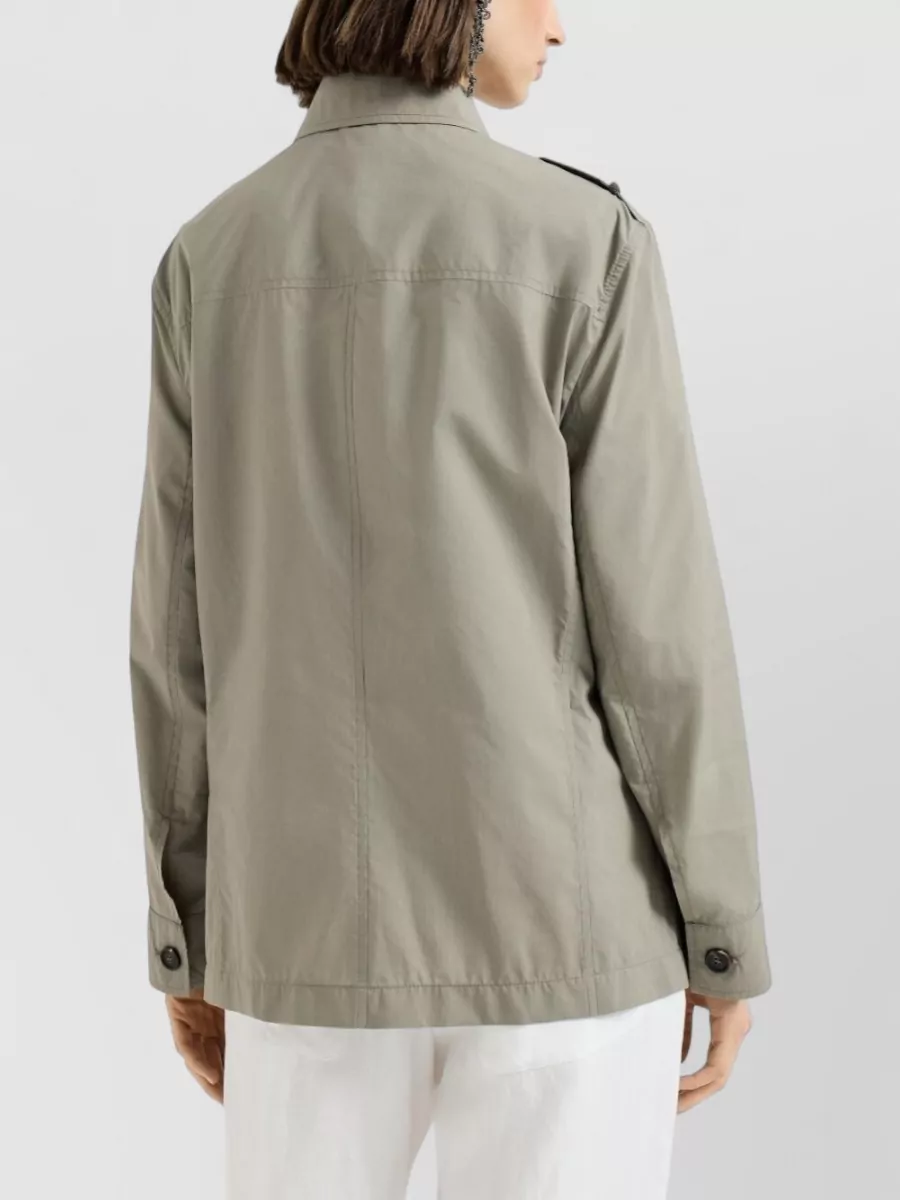 Brunello Cucinelli Cotton Blend Field Jacket Collared Neck