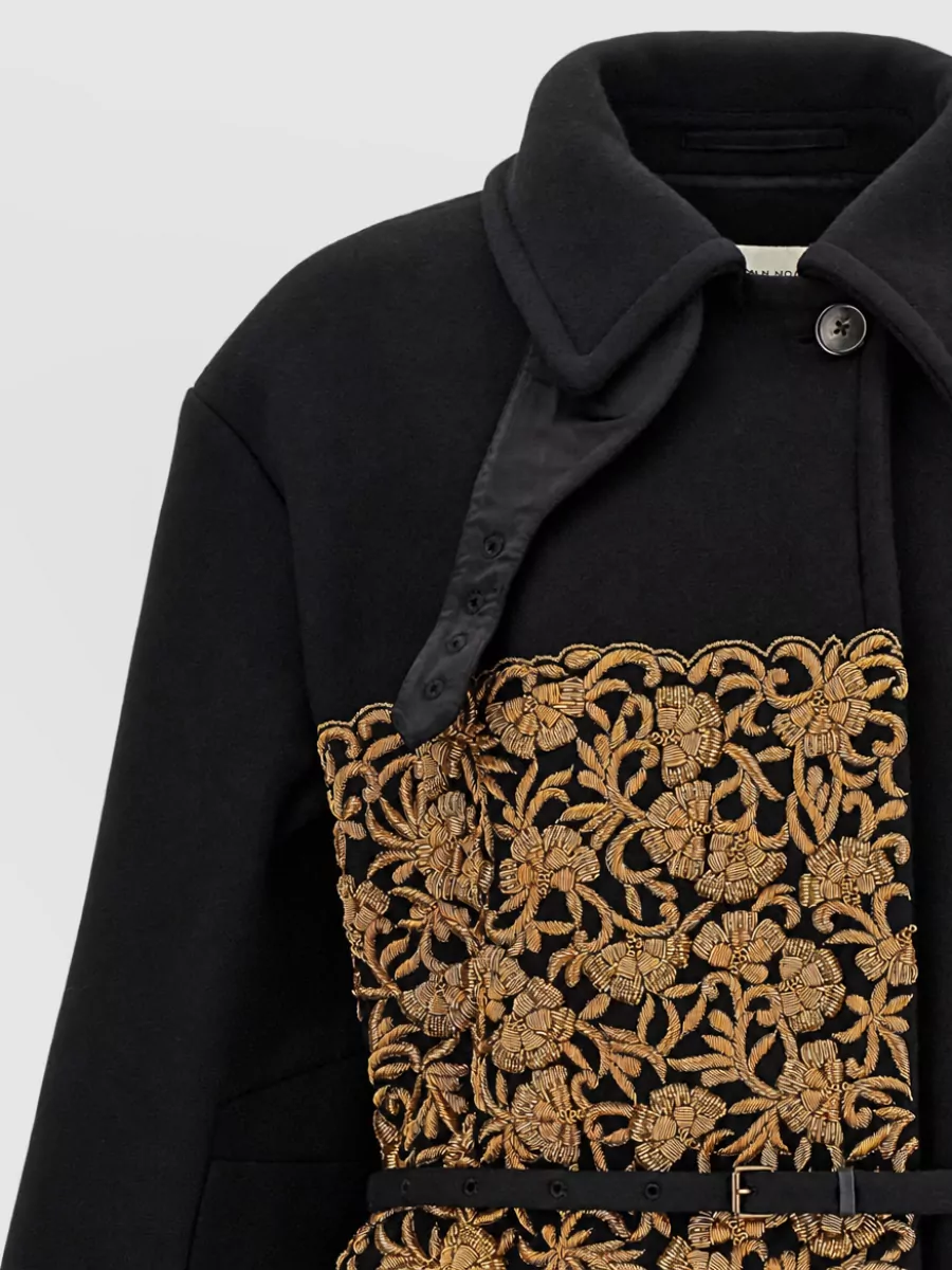 Dries Van Noten Wool Embroidered Belted Coat