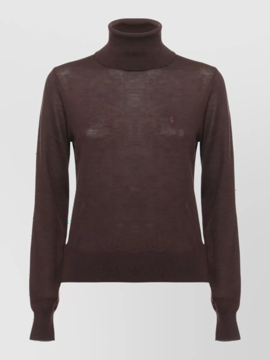 Ralph Lauren Wool Semi Sheer Ribbed High Neck Sweatshirt