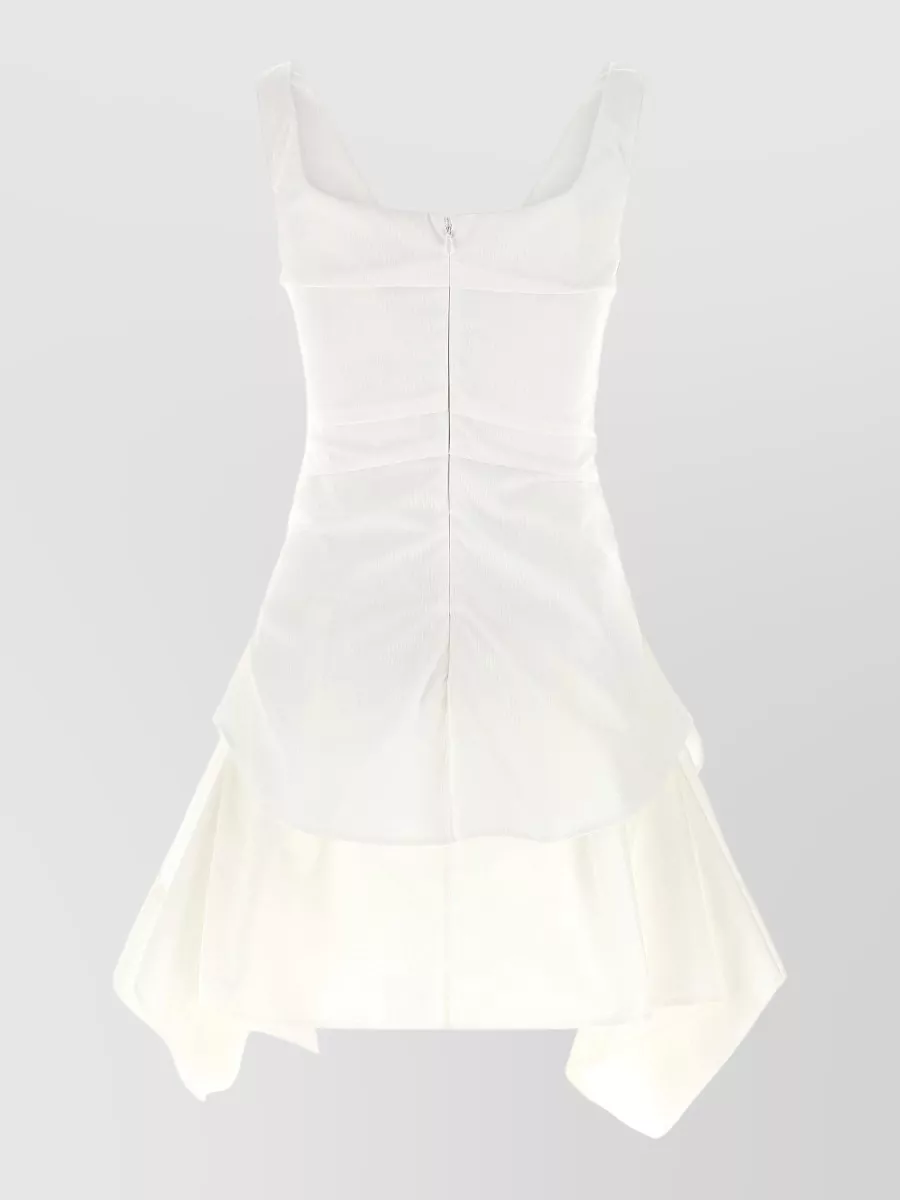 Mc Queen Striped Sleeveless Square Neck Asymmetric Mini Dress