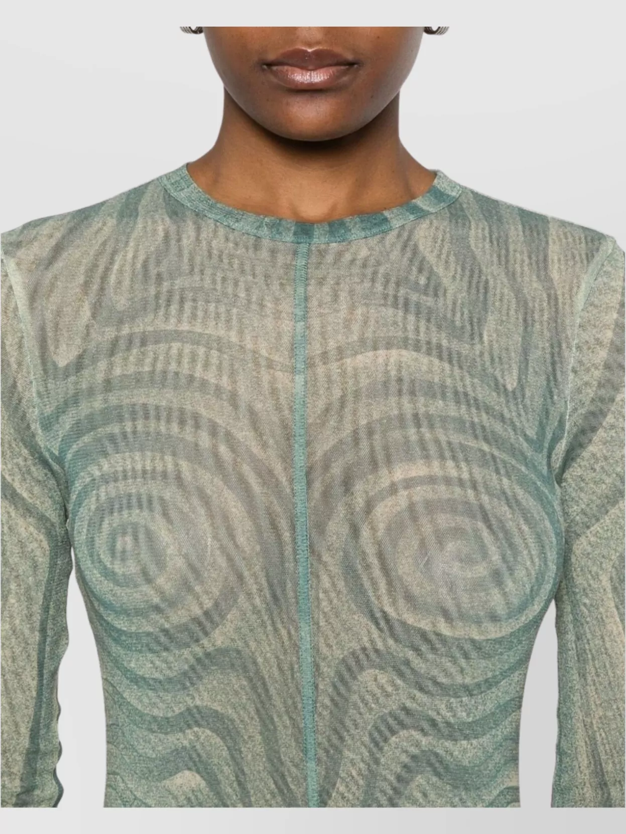 Shop Jean Paul Gaultier Mesh Long Dress With Spiral Print And Ruffles In White
