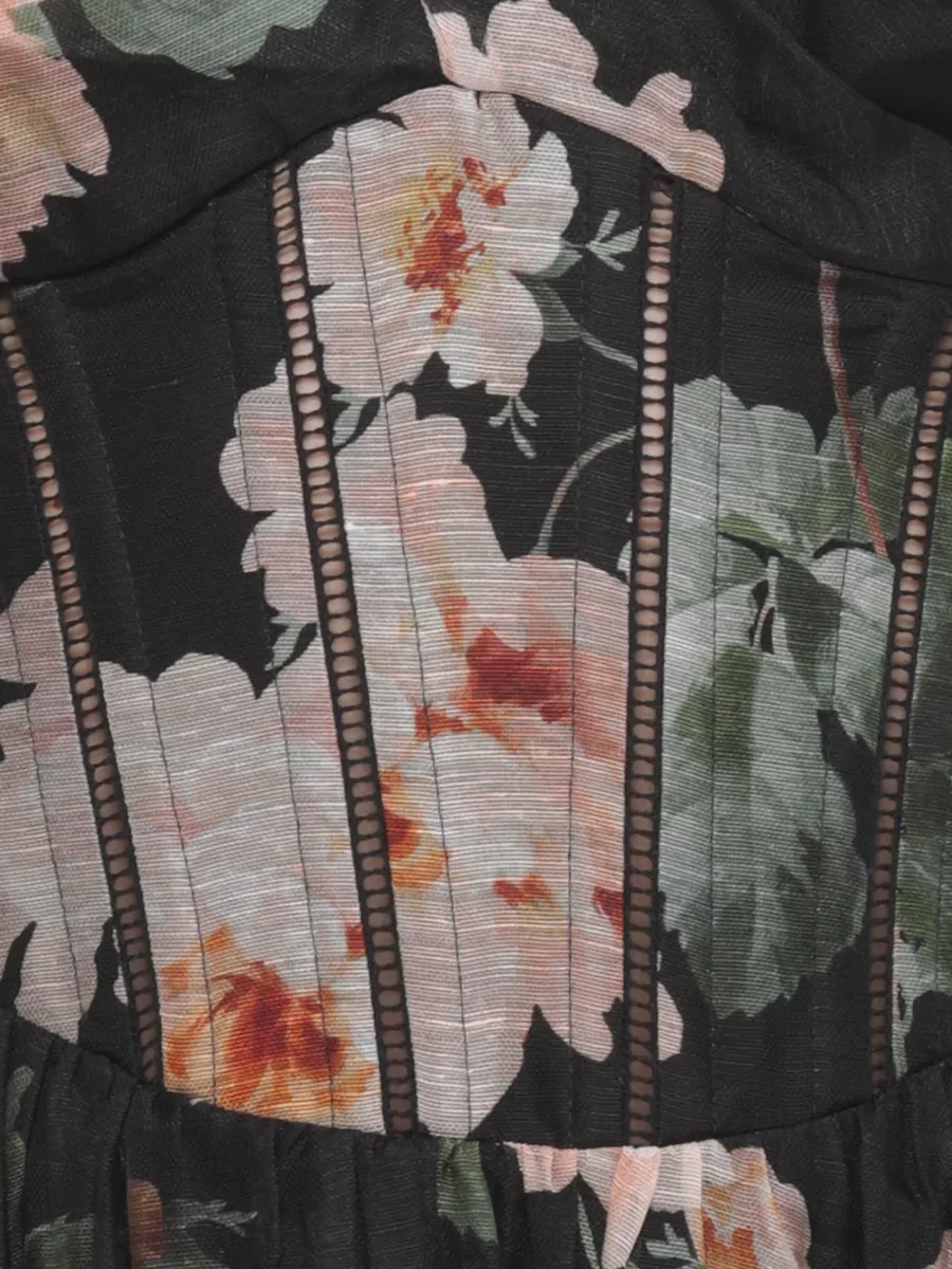 Zimmermann Linen And Silk Floral-Print Corset Midi Dress