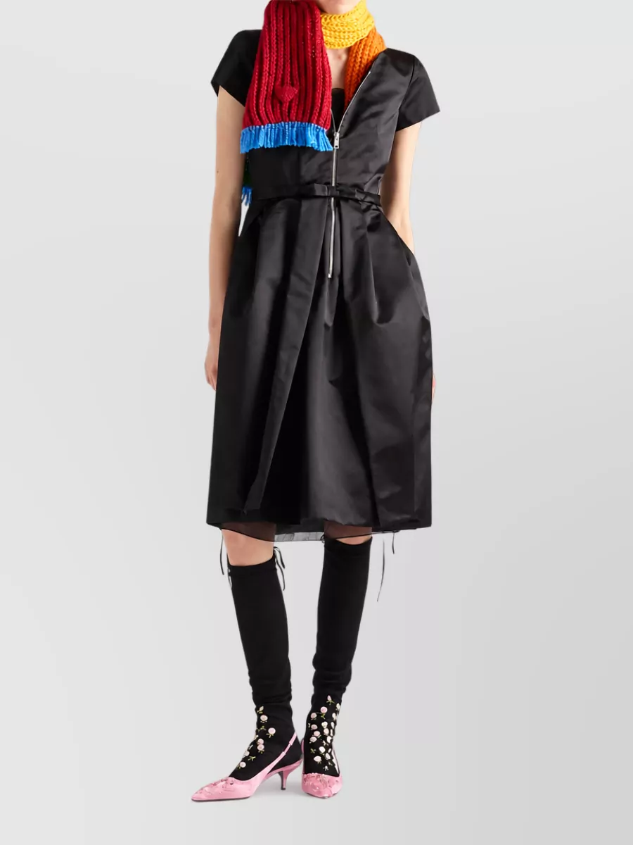 Prada Silk v-neck short-sleeve pleated midi dress