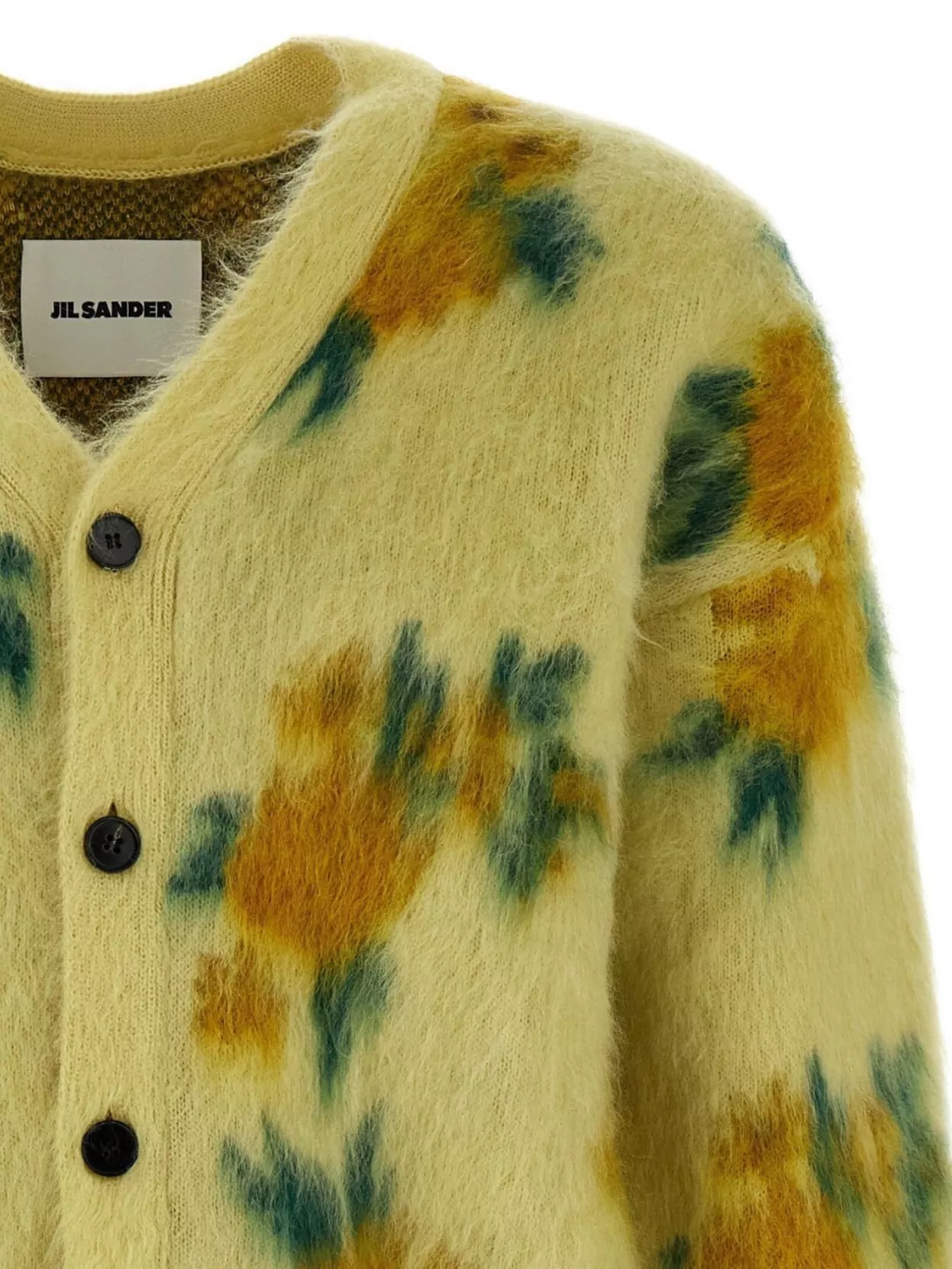 Jil Sander Floral Knit Cardigan With Ribbed Cuffs And Hem