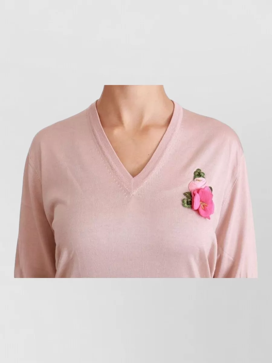 Dolce&Gabbana Silk Floral Appliqué Sweater