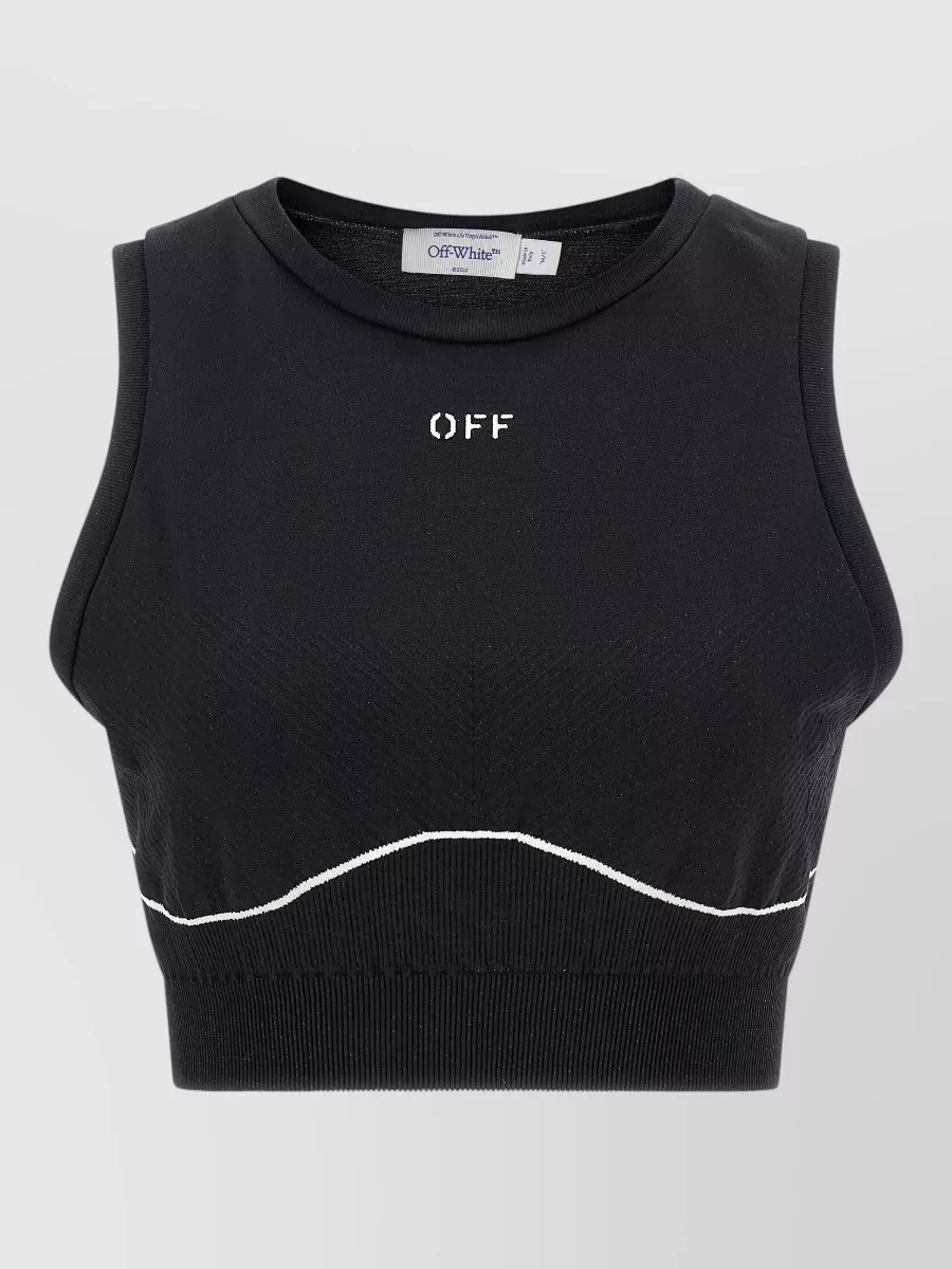 Off-White Ribbed Sleeveless Cropped Sports Bra