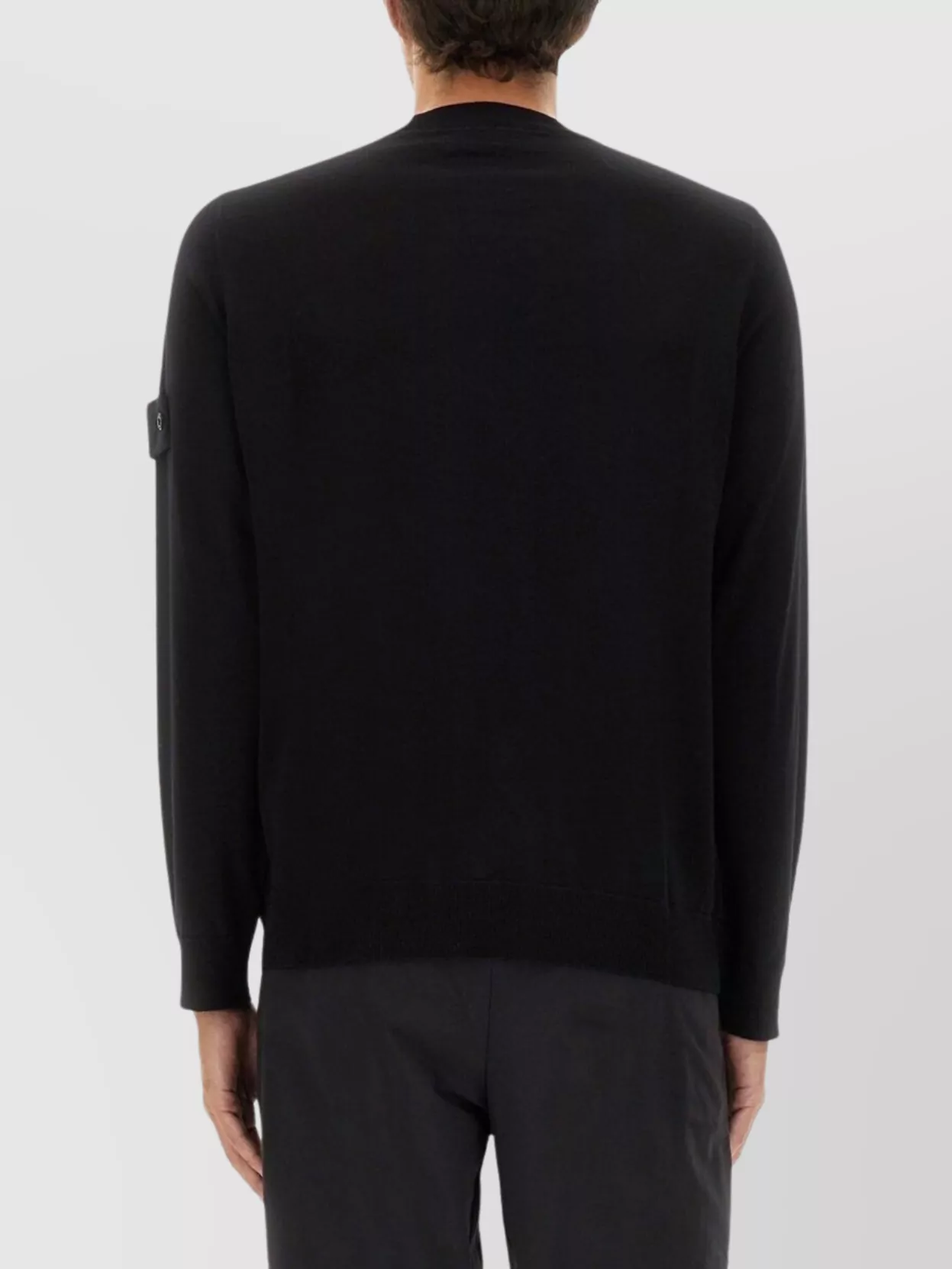 Stone Island Long Sleeve Ribbed Cuff Crew Neck Sweater In Black