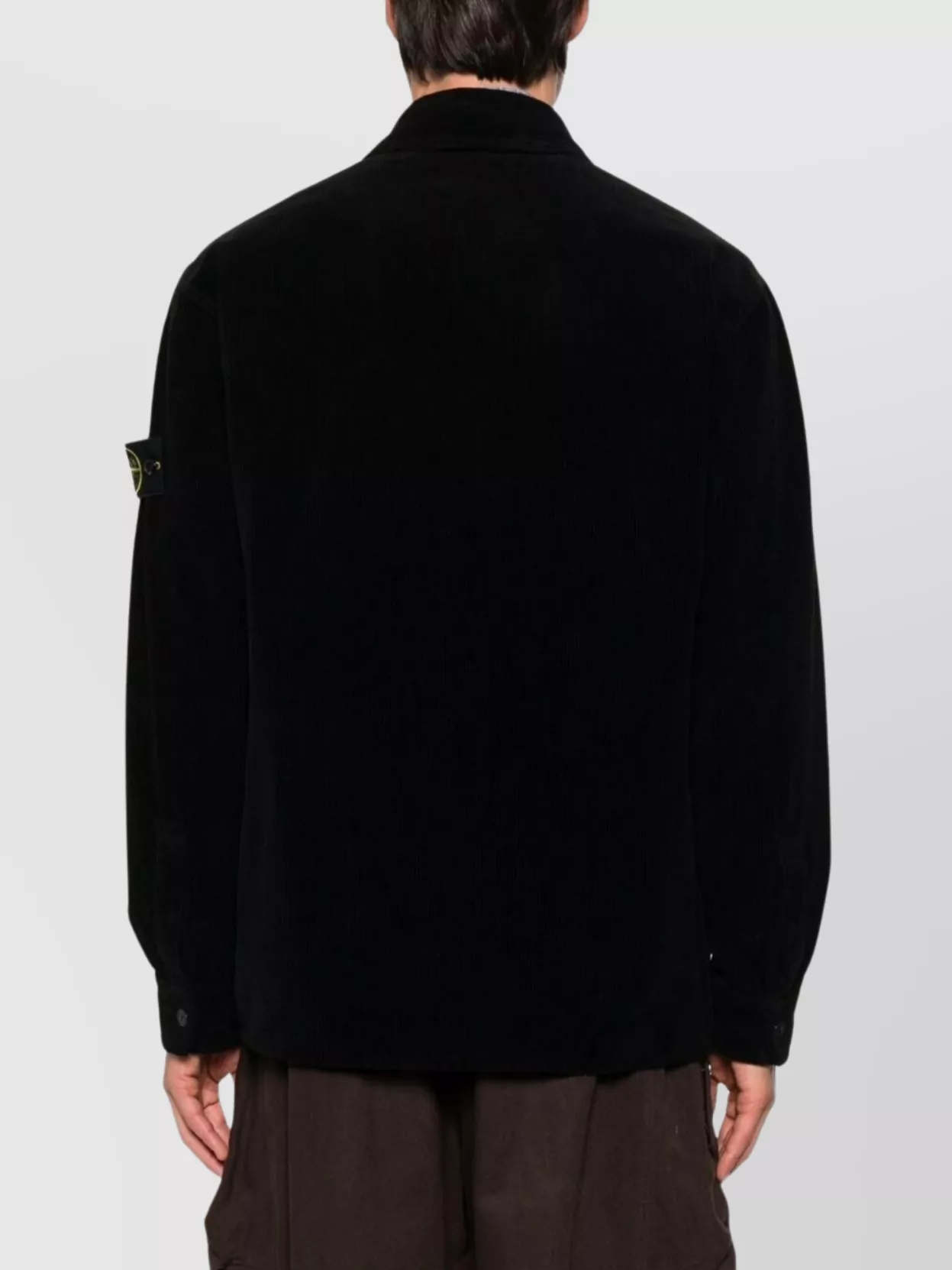 Stone Island Overshirt With Ribbed Texture And Pockets In Black