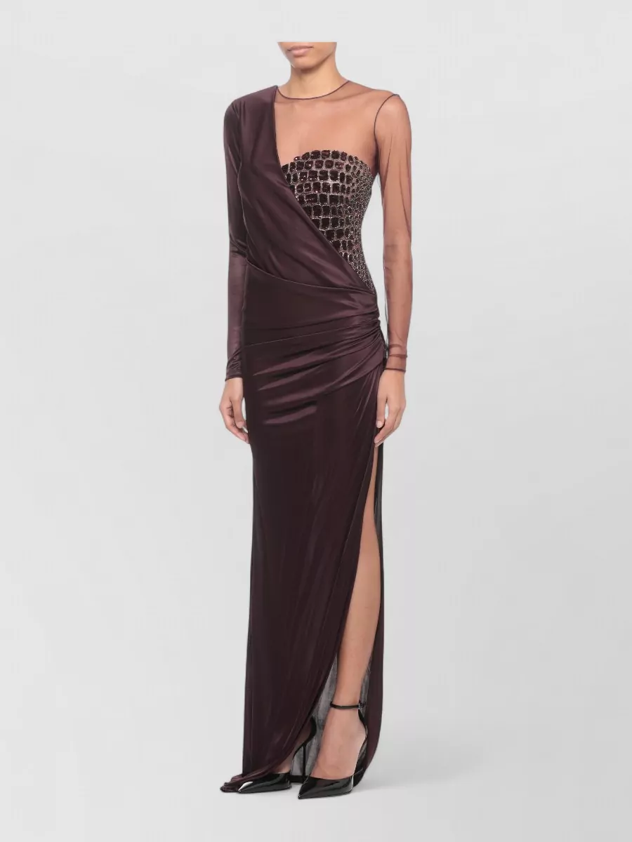 Elisabetta Franchi Viscose Long-Sleeve Draped Gown