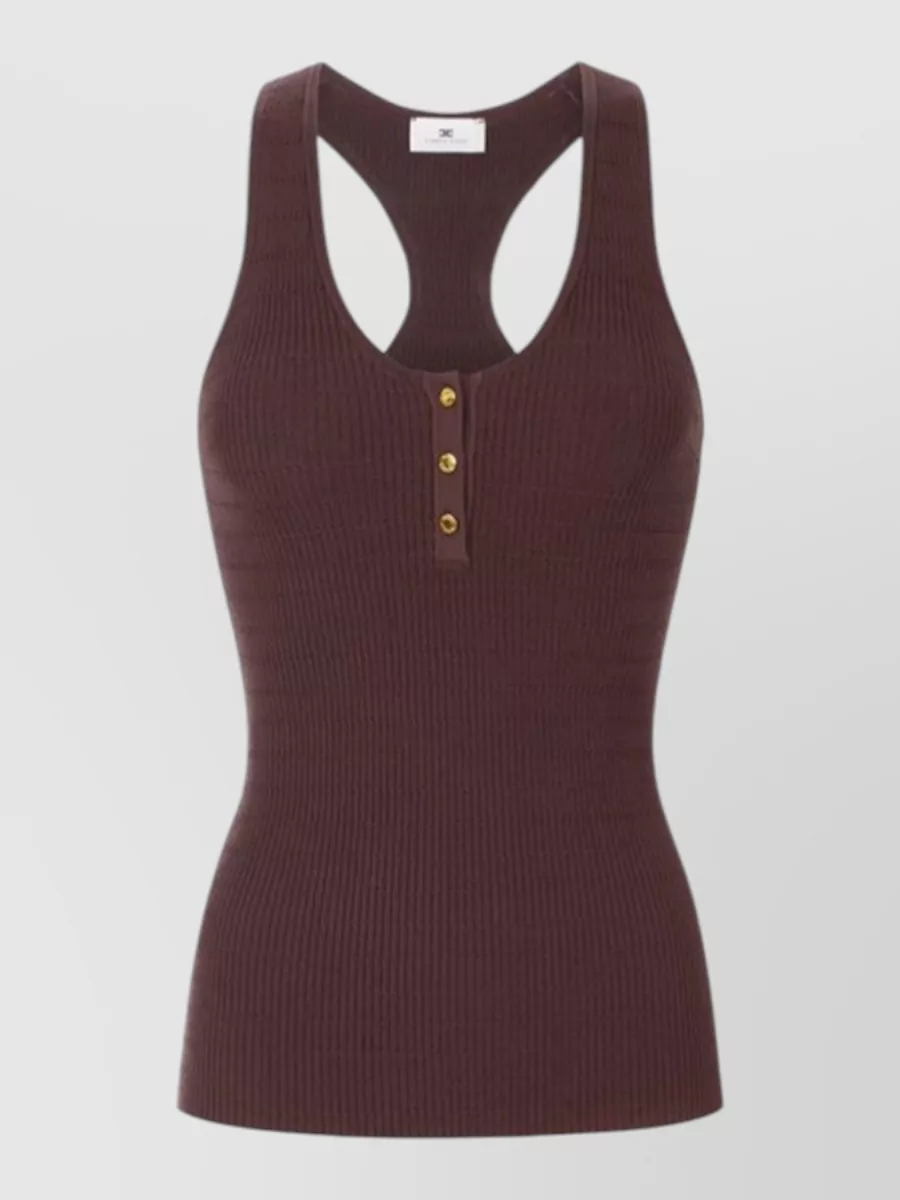Elisabetta Franchi Silk micro-cable ribbed racerback knit top