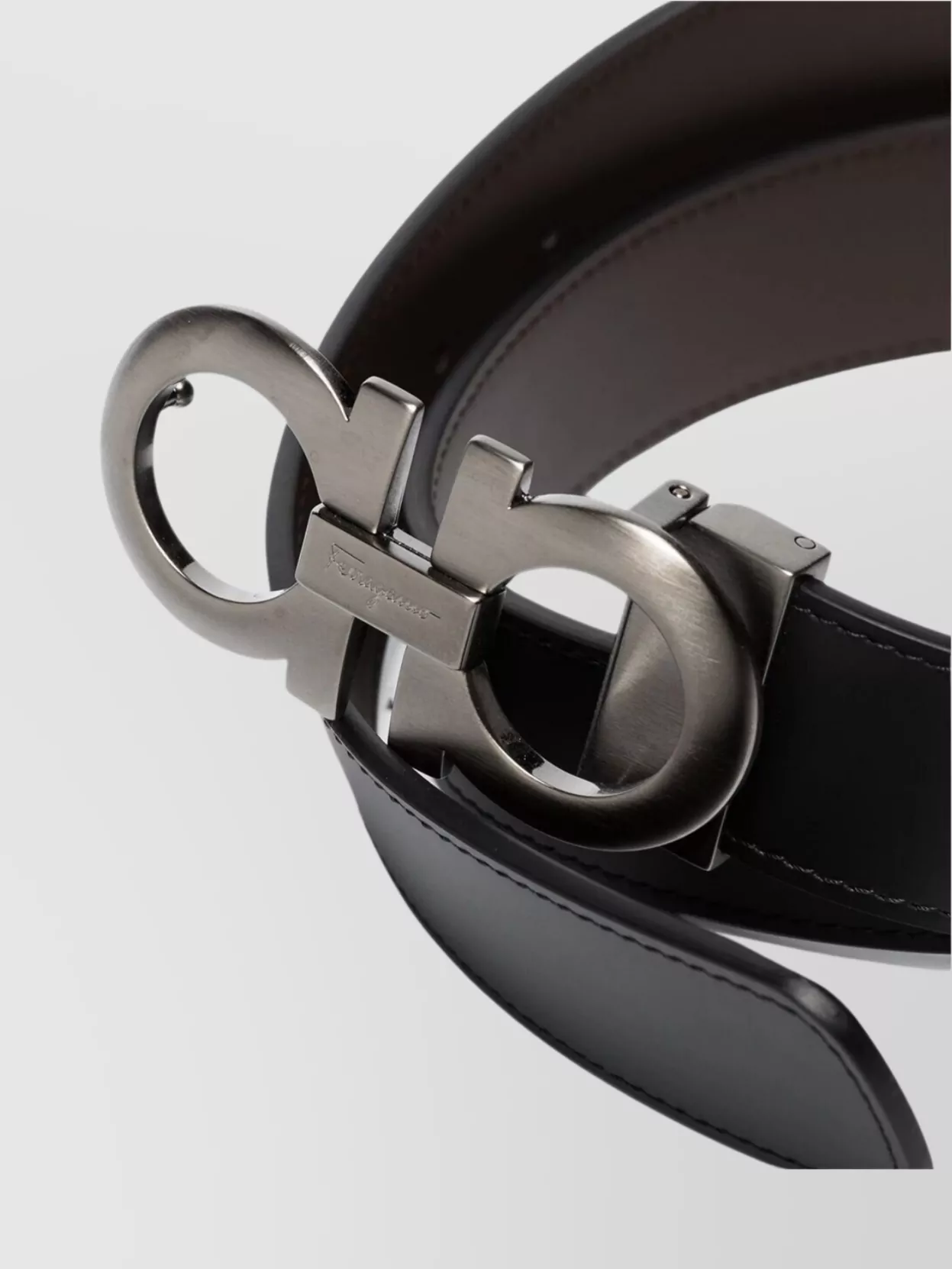 Ferragamo Reversible Belt With Brushed Finish Gancini In Brown
