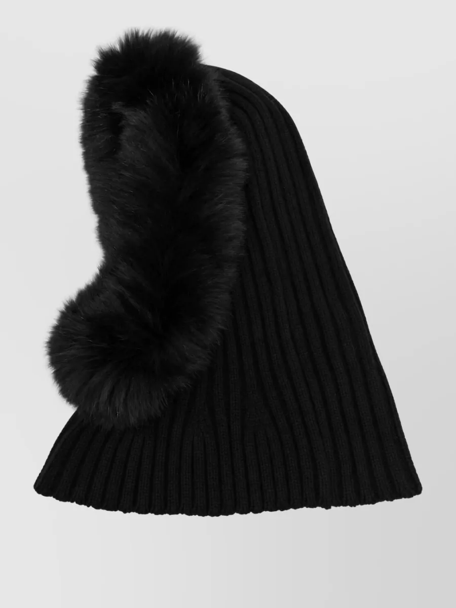 Yves Salomon ribbed wool and cashmere balaclava with fur trim