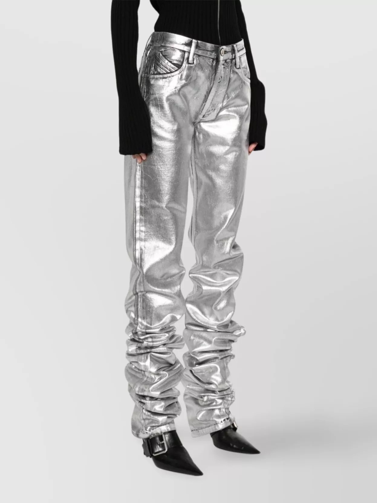 The Attico Shiny Metallic Straight Leg Trousers