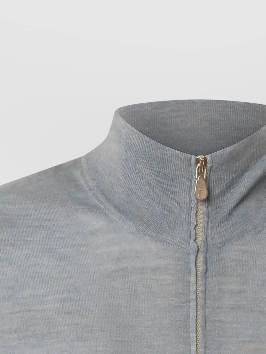 Brunello Cucinelli High Collar Ribbed Knit Sweater With Cuffs