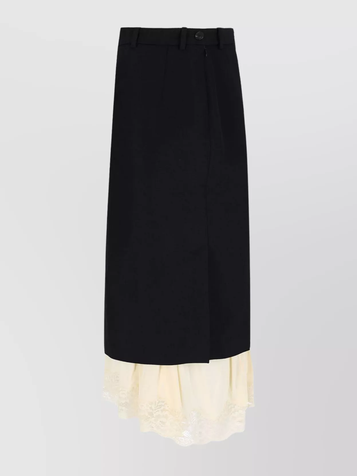 Balenciaga Layered Button Lace Belt Midi Skirt
